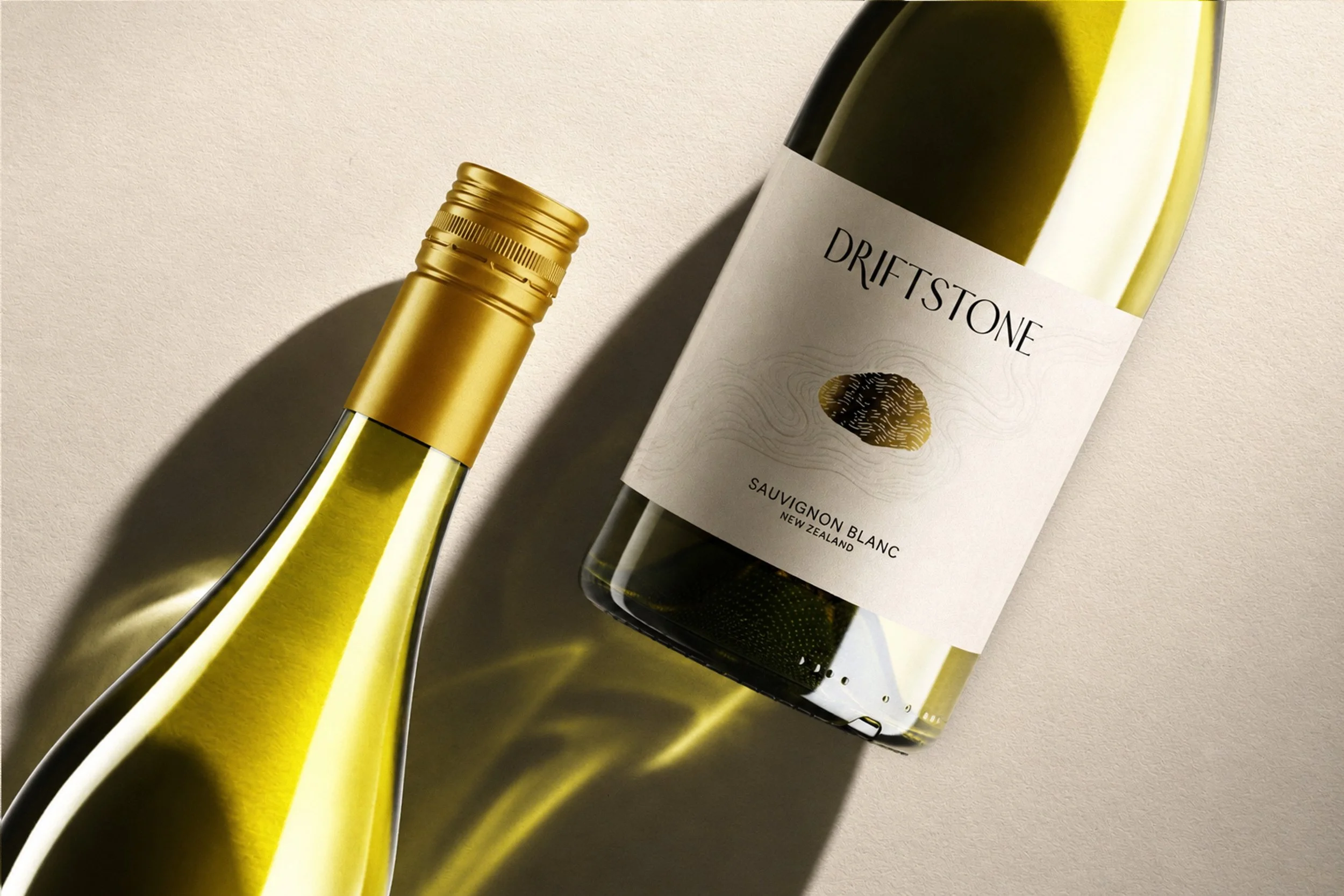 Lifestyle scene featuring a bottle of Driftstone Sauvignon Blanc white wine.