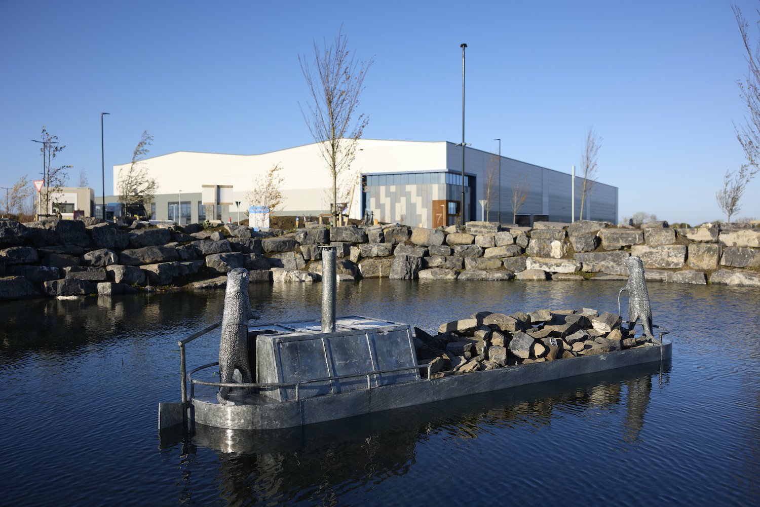 Fun animal barge Sculpture in pond at Mountpark, JSA Architects.jpg