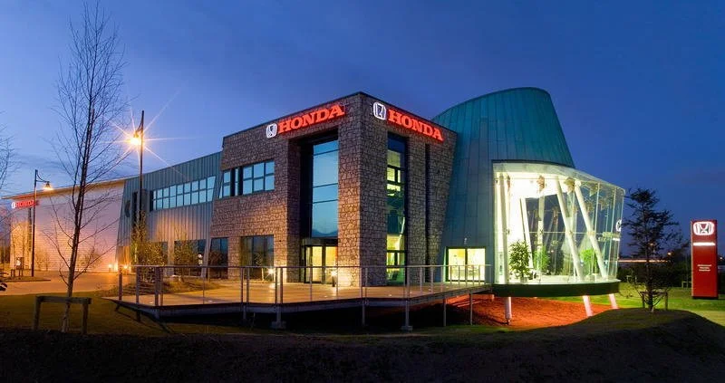 Honda Showroom Design, pictured at night, JSA Architects.jpg