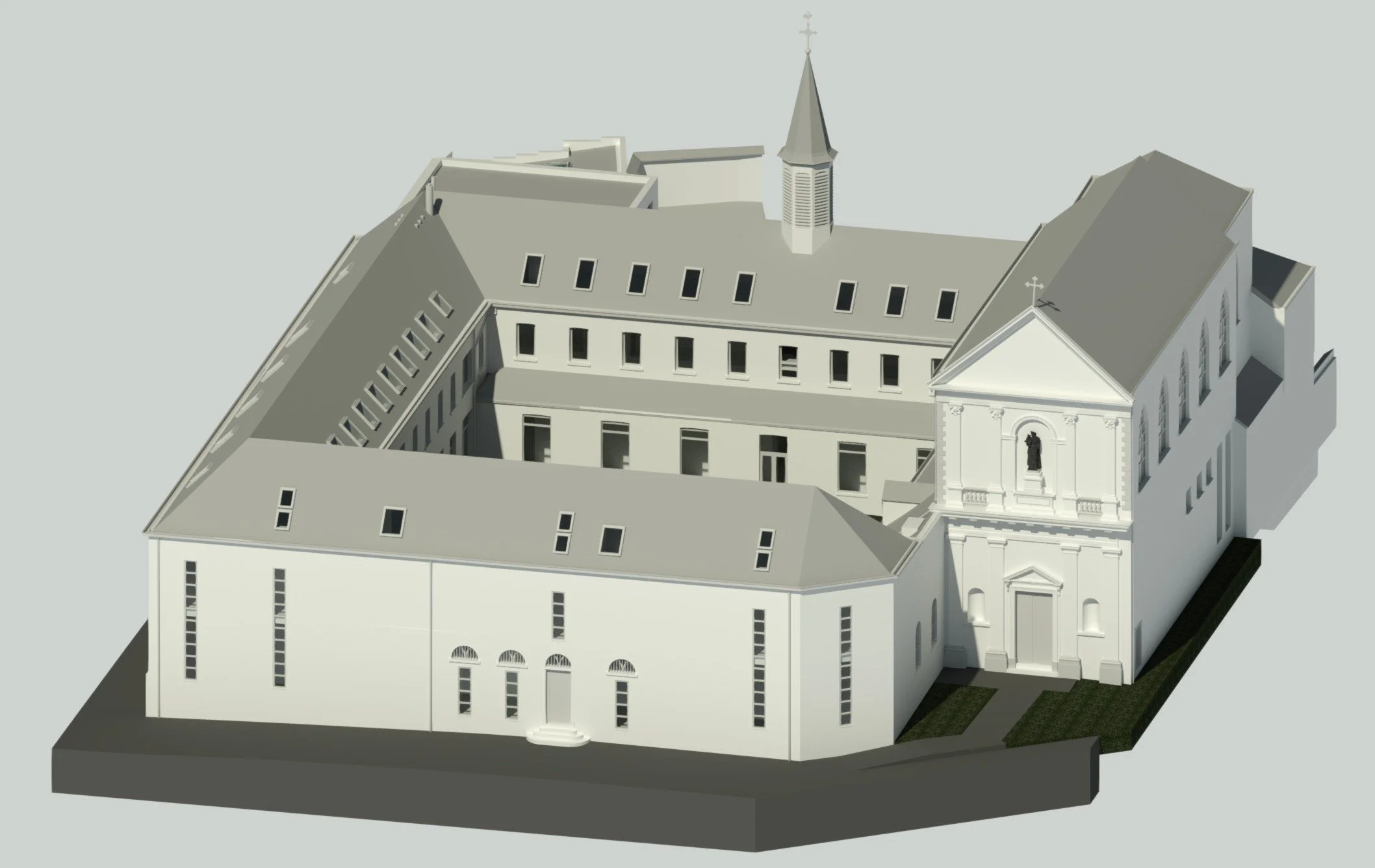 Office buildings and church:
This LOD300 BIM model is derived from point cloud data and serves as a foundation for building permit applications and renovation design. 

