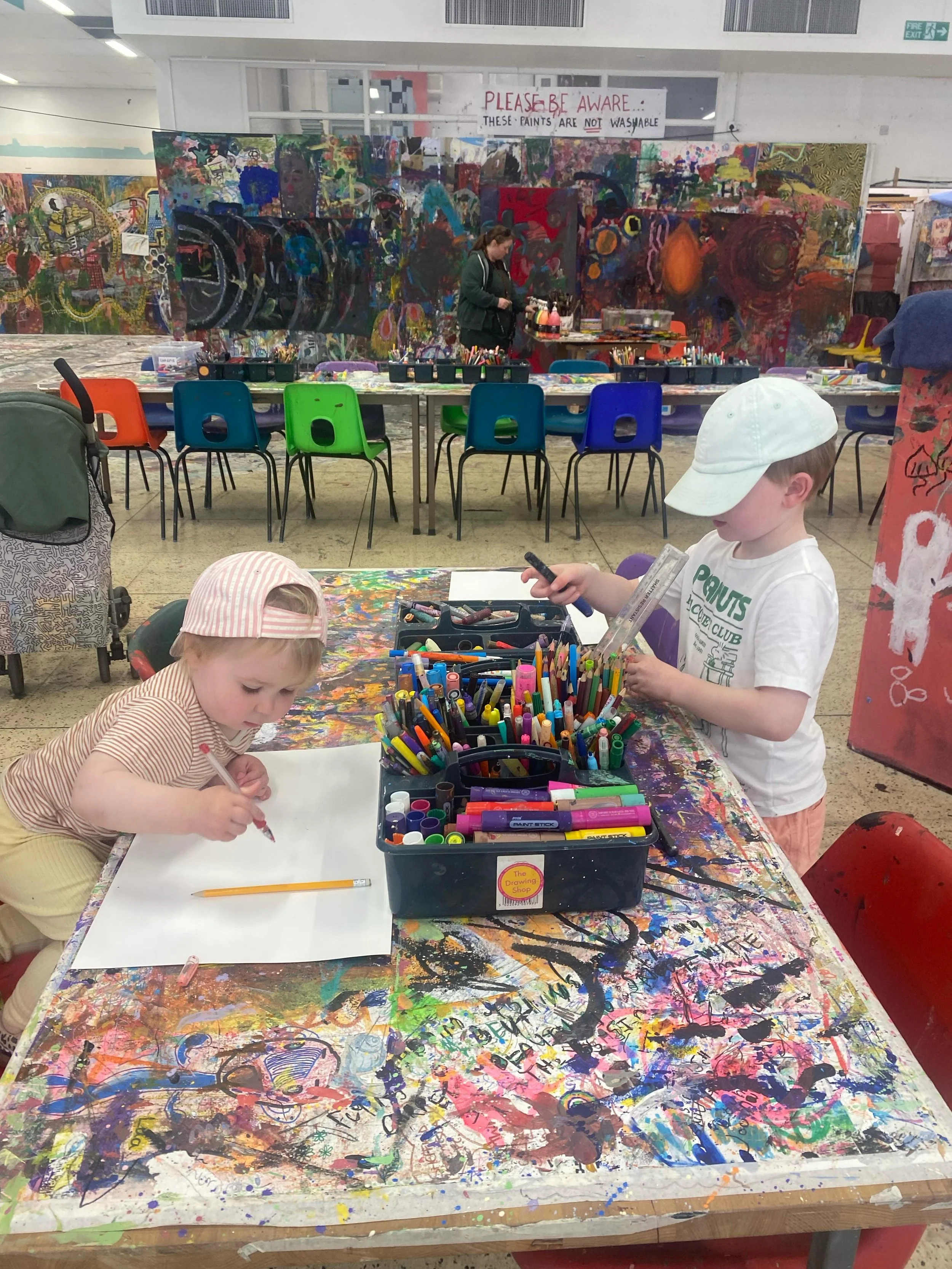 We took a trip to @the.drawing.shop&hellip; an art space with the freedom to explore, experiment, make a mess and let creativity lead the way. Every surface tells a story, layered with colour, marks and imagination &mdash; the kind of place that make