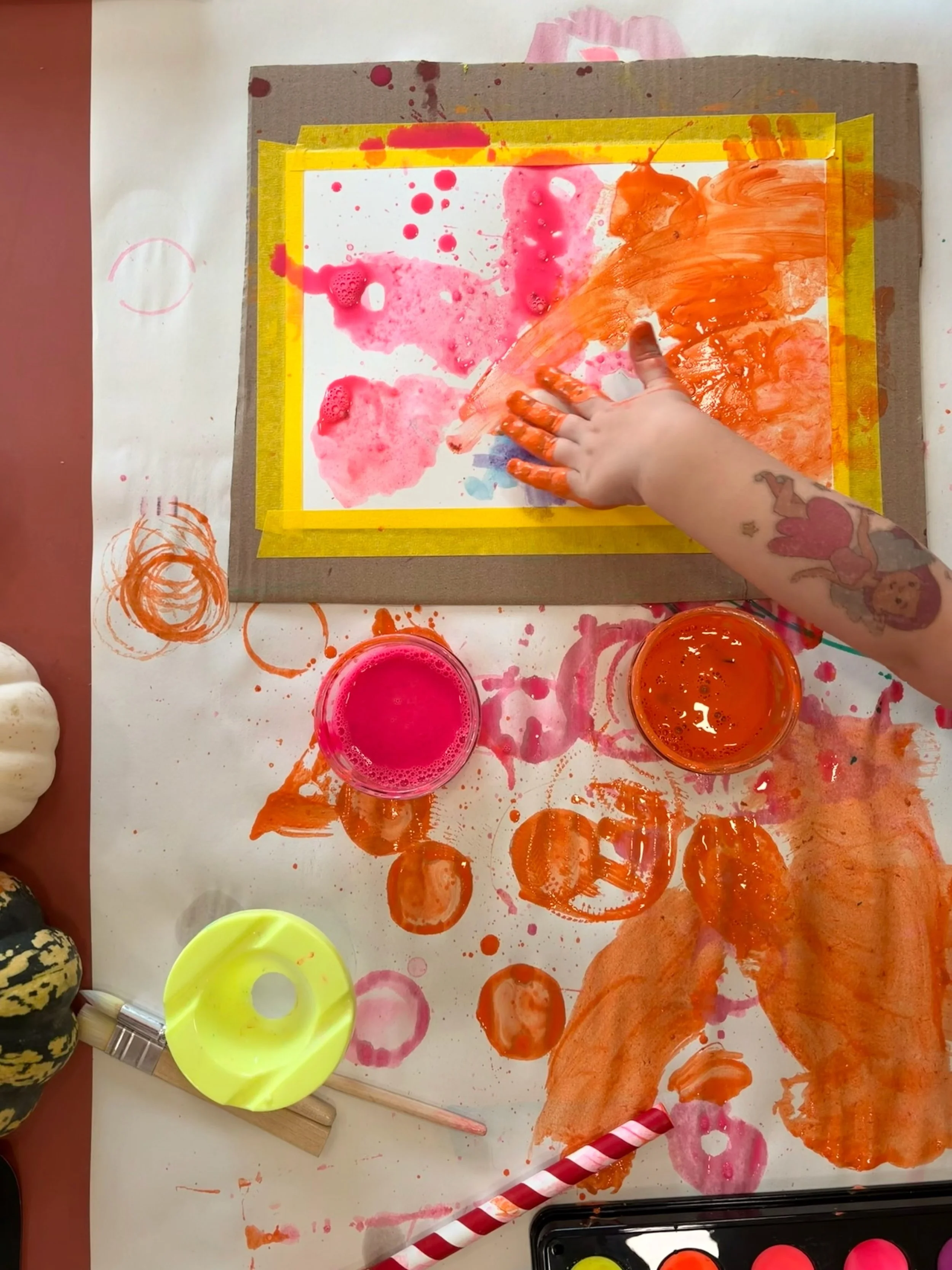 One little creator got really stuck in this morning 🤭

Creating bubbles, dribbling the paint and then blowing it in different directions &mdash; lots of experimenting, lots of fun, and some very satisfying results. 🫧

#intothestudio #littlecreators