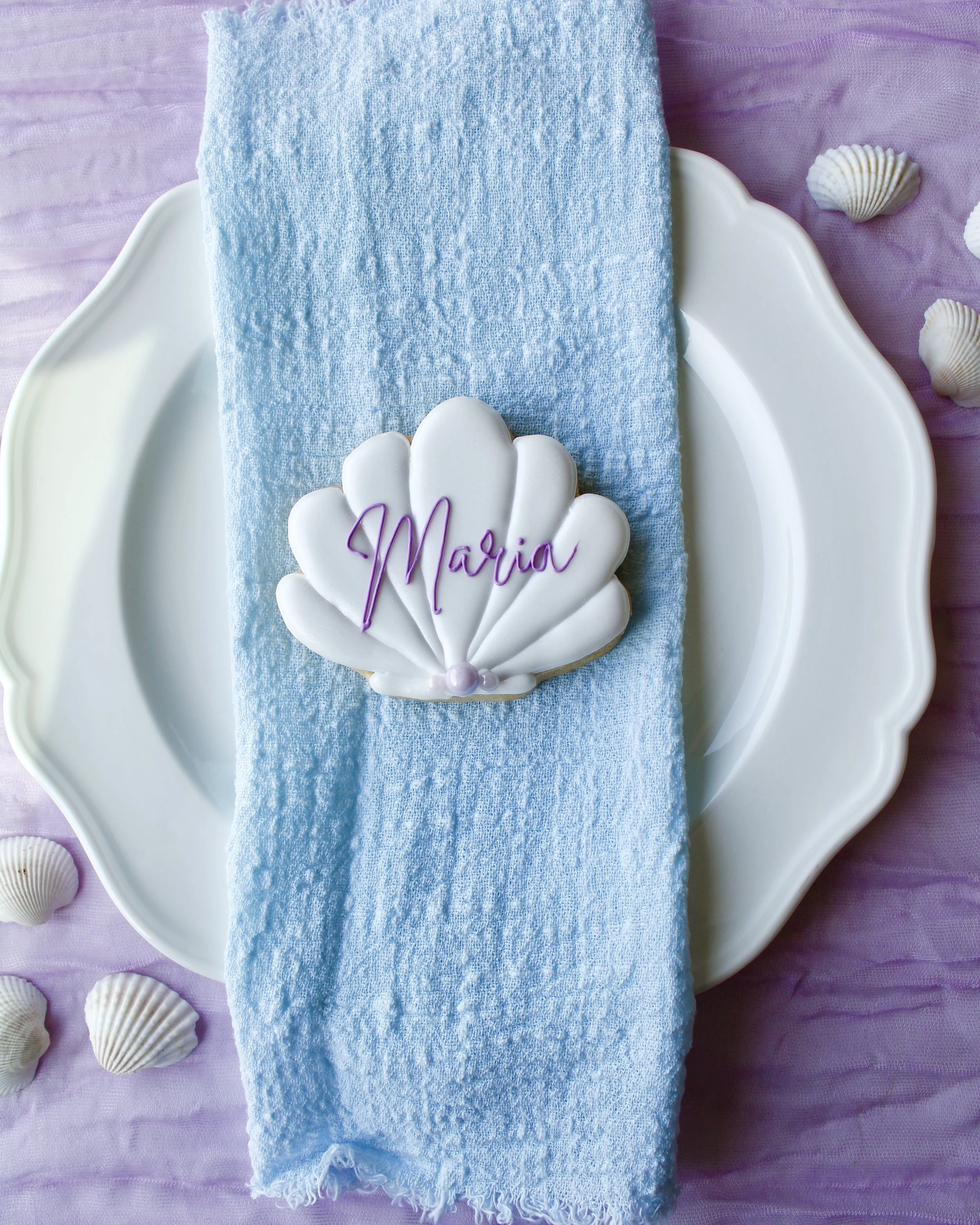 Personalised Wedding Seashell Place Card Cookies