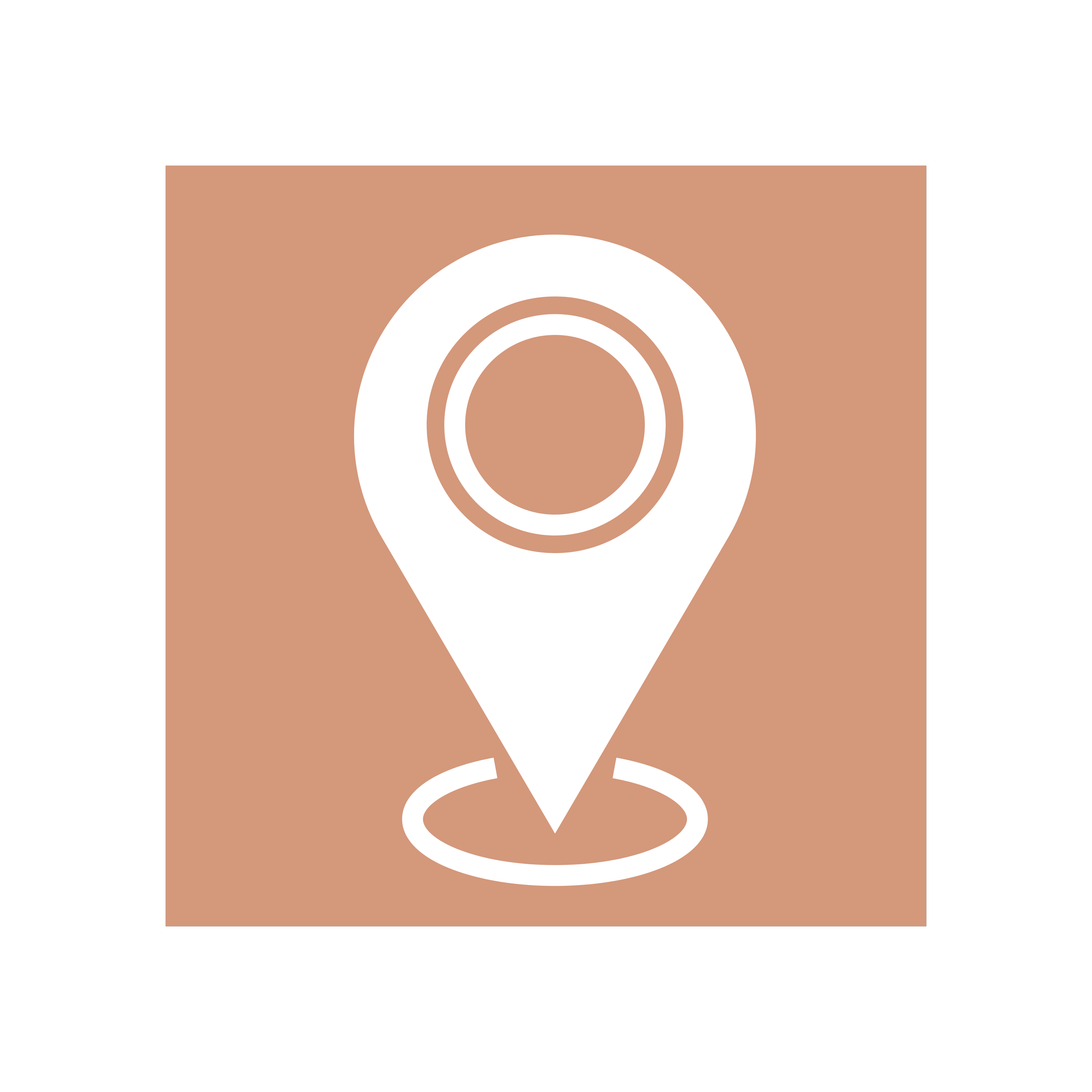 A stylized icon of a map marker with concentric circles inside it, on a brown square background with a black outer background.