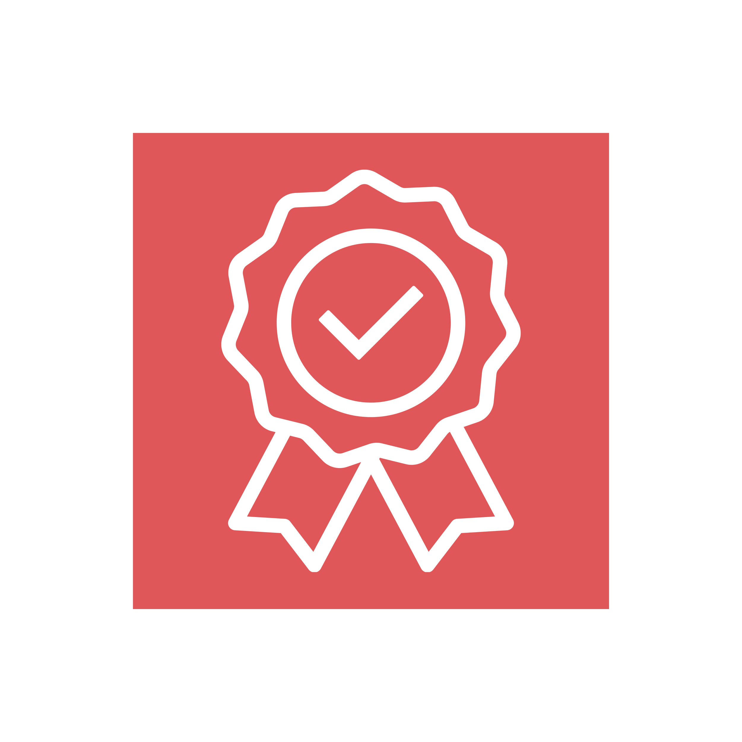 A black background with a red square in the center, containing a white clock icon with a checkmark inside.