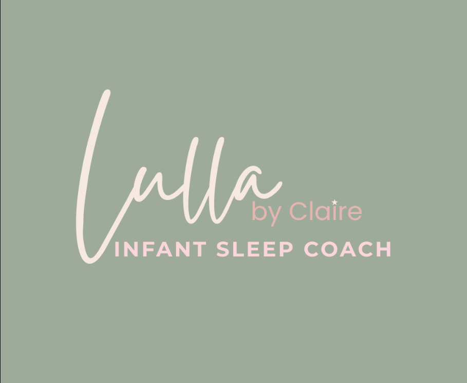 Logo for Lulu by Claire Infant Sleep Coach with soft green background, pink and white text.