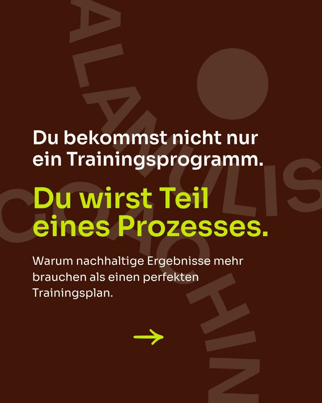 Du zahlst nicht f&uuml;r ein Trainingsprogramm. Du bekommst Coaching &ndash; und Coaching bedeutet Austausch. Ein fortlaufender Prozess statt ein einmaliges Produkt.

Dieser Austausch ist der Grund, warum das Training funktioniert: Training f&uuml;r 