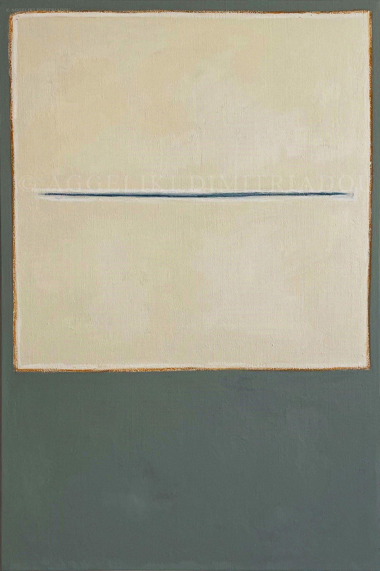 Abstract mixed media painting Traces I by Aggeliki Dimitriadou, featuring fluid oil pastel marks and intuitive gestural linework over a layered, textured acrylic background on canvas.