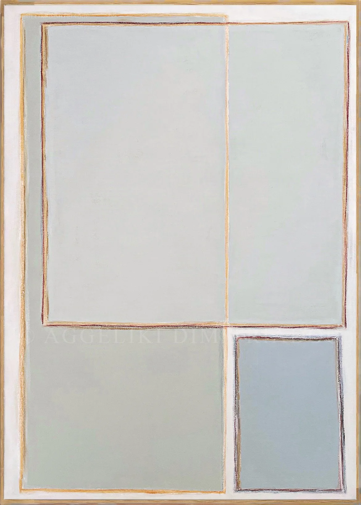 Expressive abstract canvas Traces V by Aggeliki Dimitriadou, capturing energetic, overlapping hand-drawn oil pastel markings intersecting with dense, opaque acrylic paint layers.