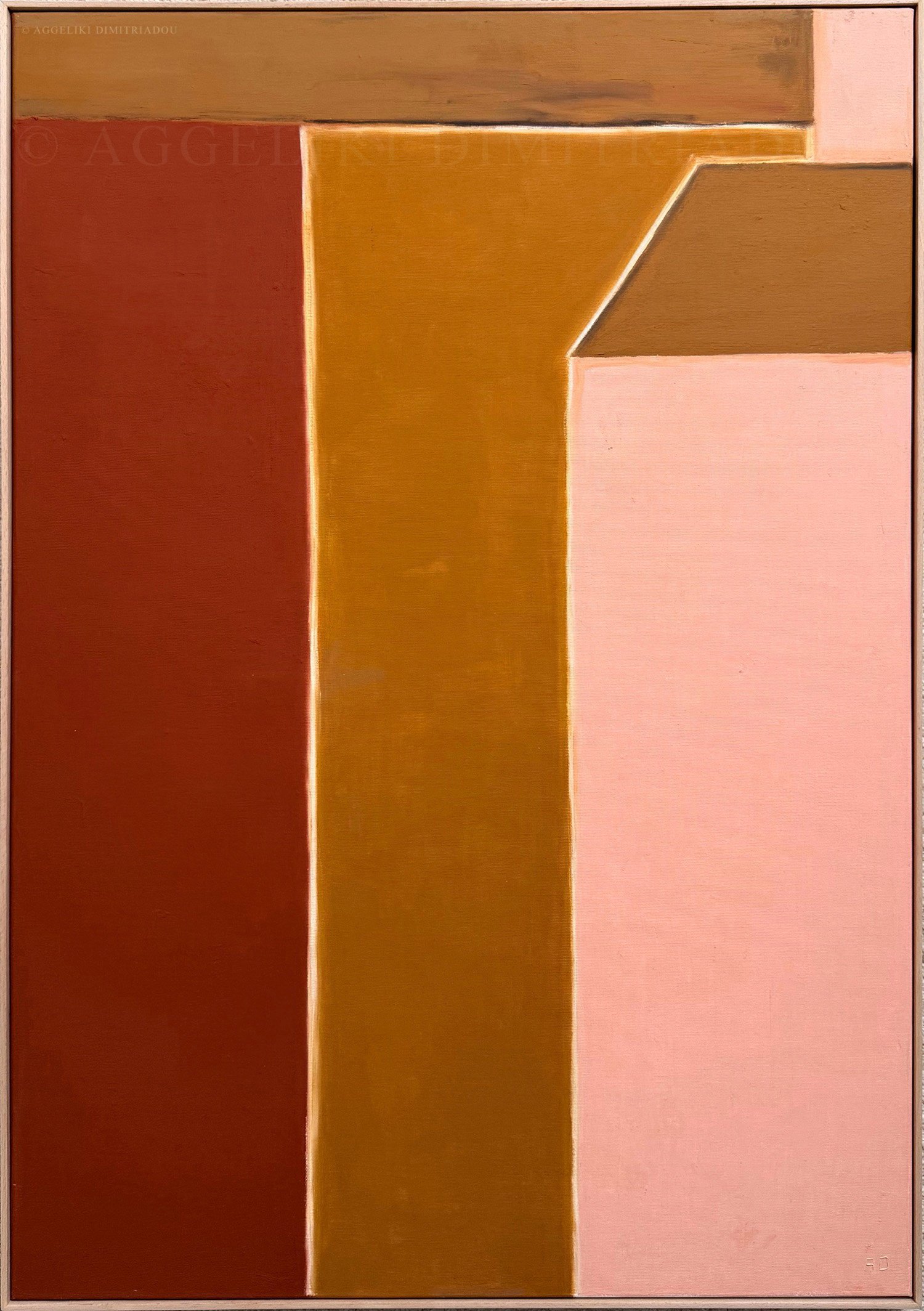 Minimalist abstract painting The Buildings from the Venice Collection by Aggeliki Dimitriadou, showcasing structured composition lines and mixed media textures on canvas.