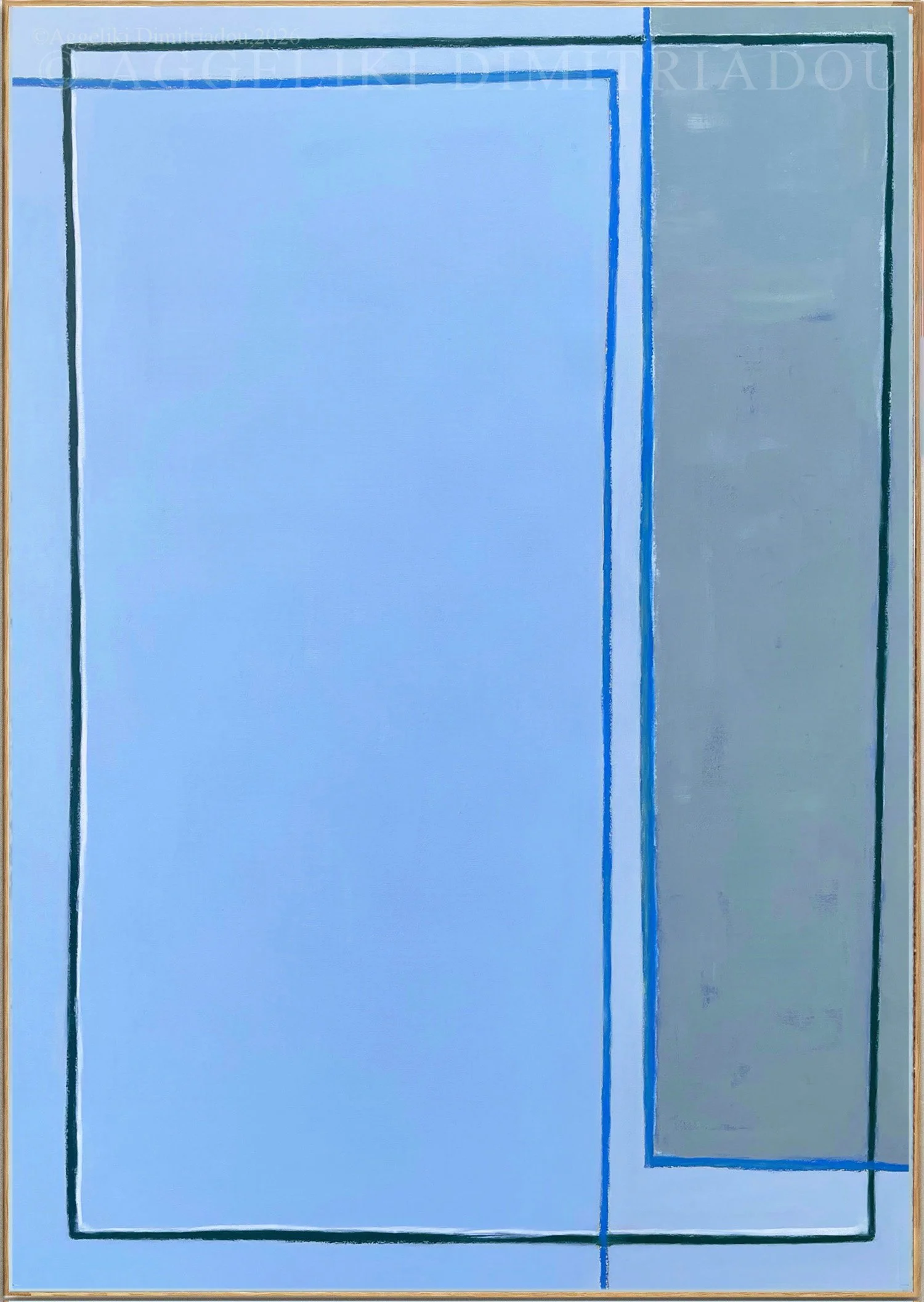 Abstract mixed media painting Traces XI by Aggeliki Dimitriadou, featuring expressive oil pastel markings and layered gestural lines over an acrylic painted canvas surface