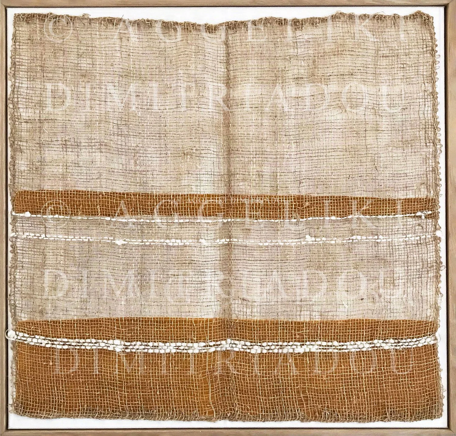 The original "Layers I" mixed media artwork by Aggeliki Dimitriadou (2021). A unique composition featuring authentic nettle weaving on canvas, showcasing the artist's signature weaving technique and natural material exploration.