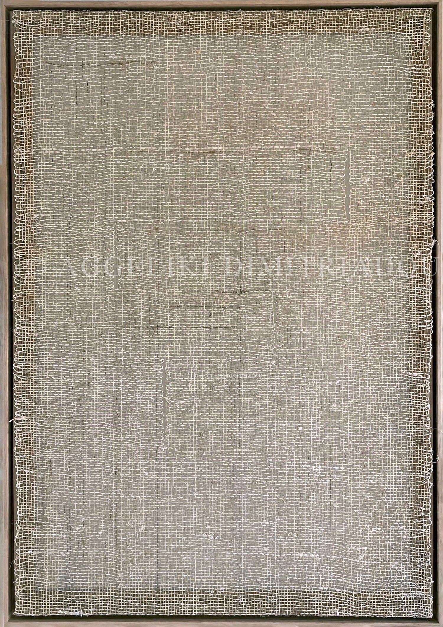 Gap IV by Aggeliki Dimitriadou. Hand-woven hemp structure on frame. Part of the Gaps series, exploring the transparency of textile art and the structural integrity of natural fibers.