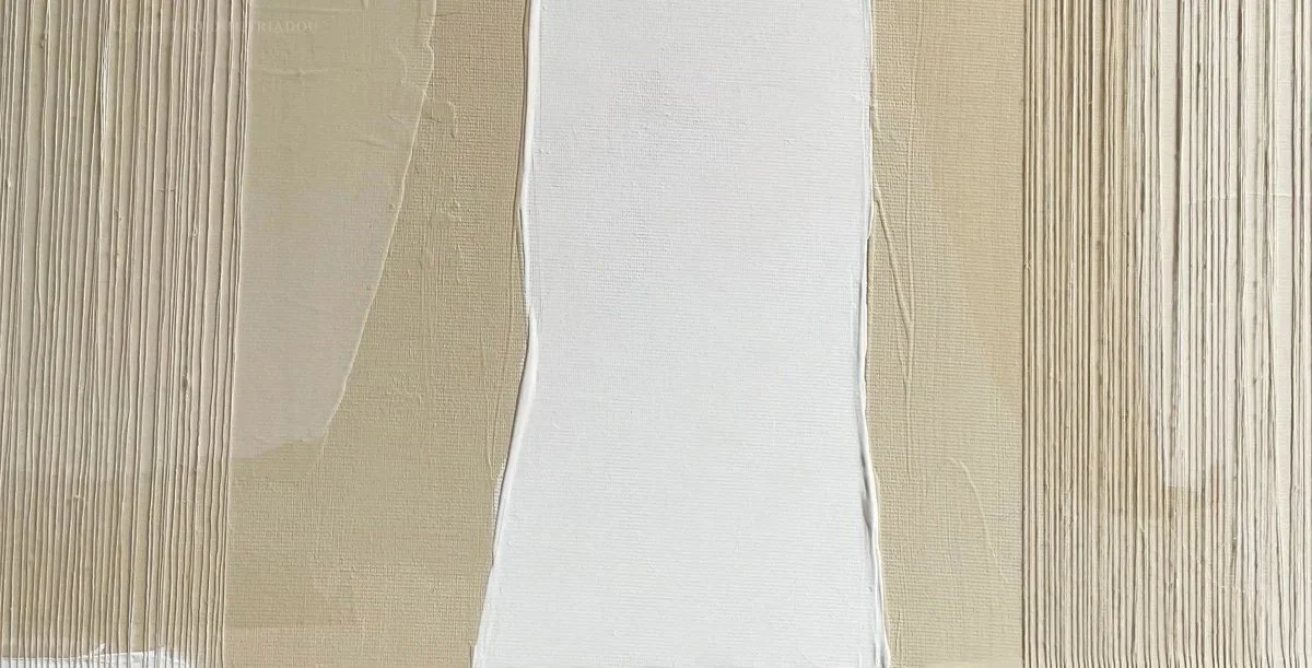Close-up of an acrylic  painting with yarn warp from Aggeliki Dimitriadou's Innocence series
