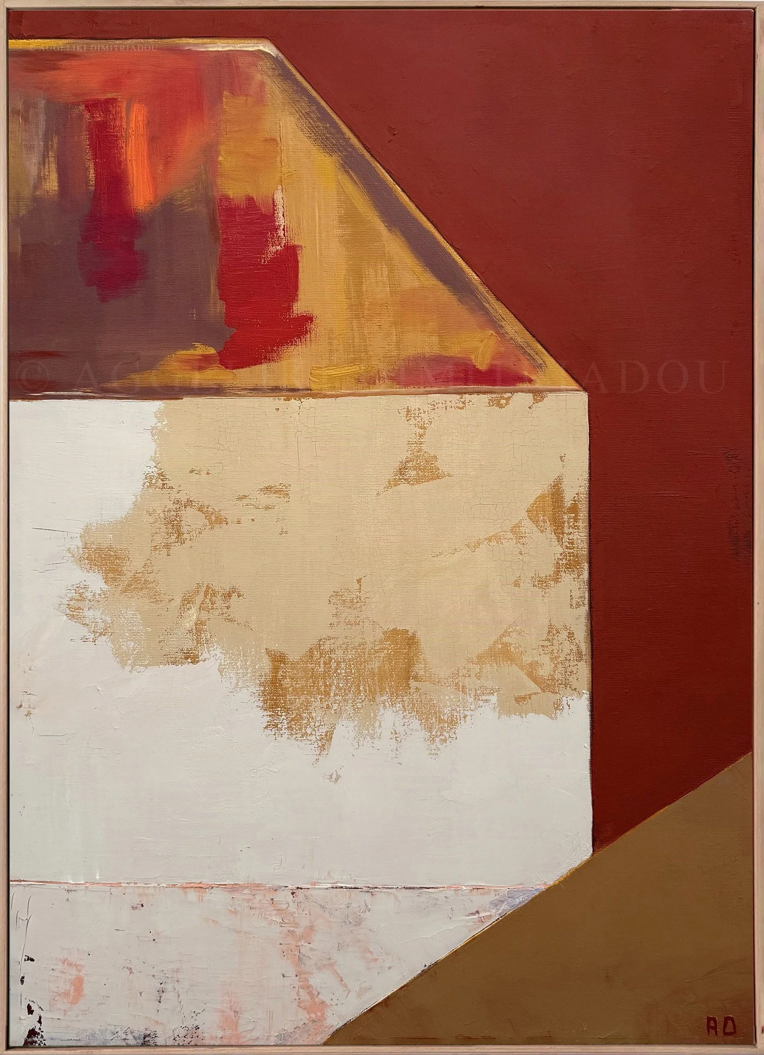 Abstract fine art piece House from the Venice Collection by Aggeliki Dimitriadou, built with layered acrylic fields, oil pastels, and dry pastel marks on canvas.