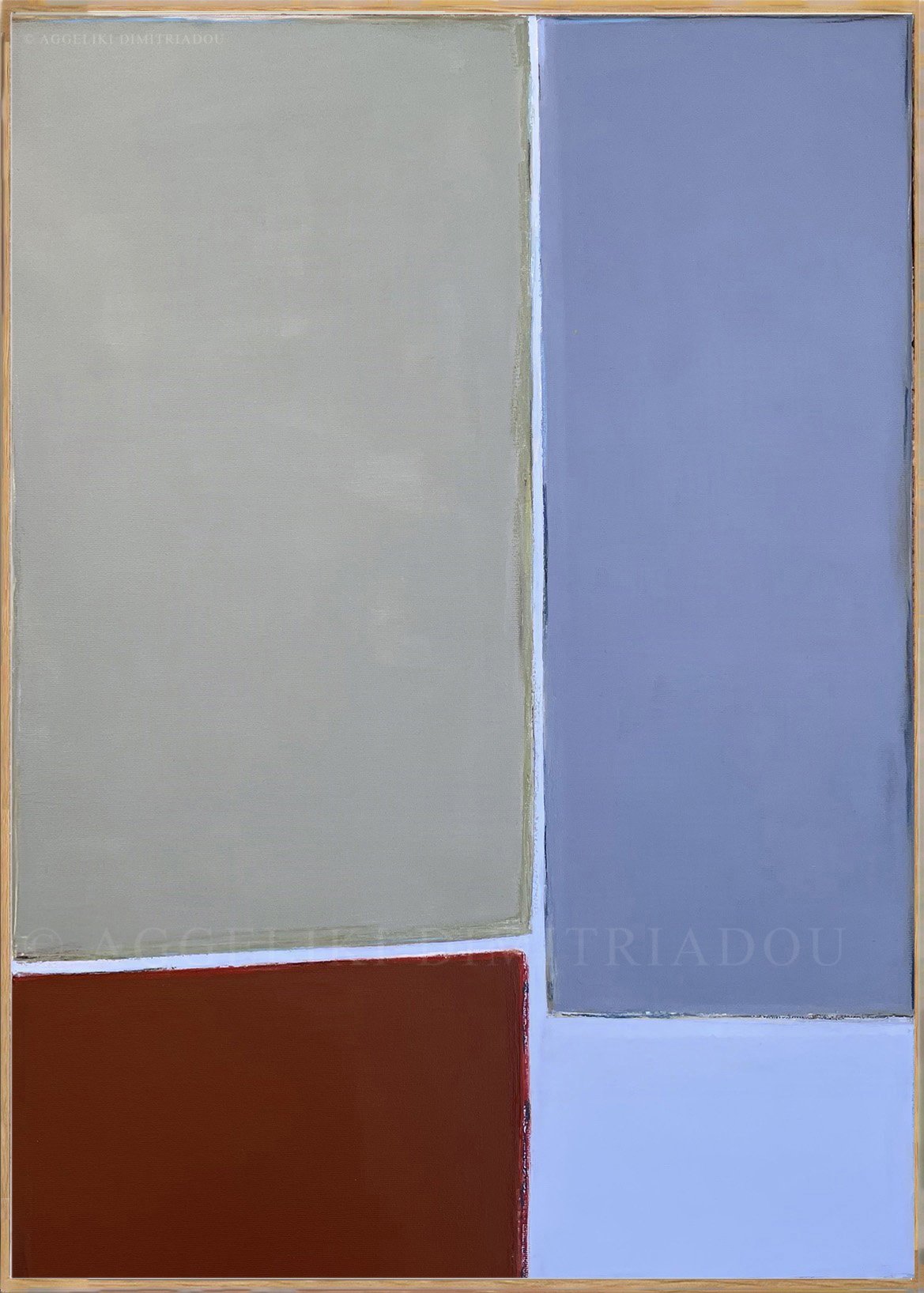 Layered mixed media painting Traces VIII by Aggeliki Dimitriadou, capturing subtle rhythmic movements and intersecting oil pastel lines fading into a textured acrylic painted canvas.