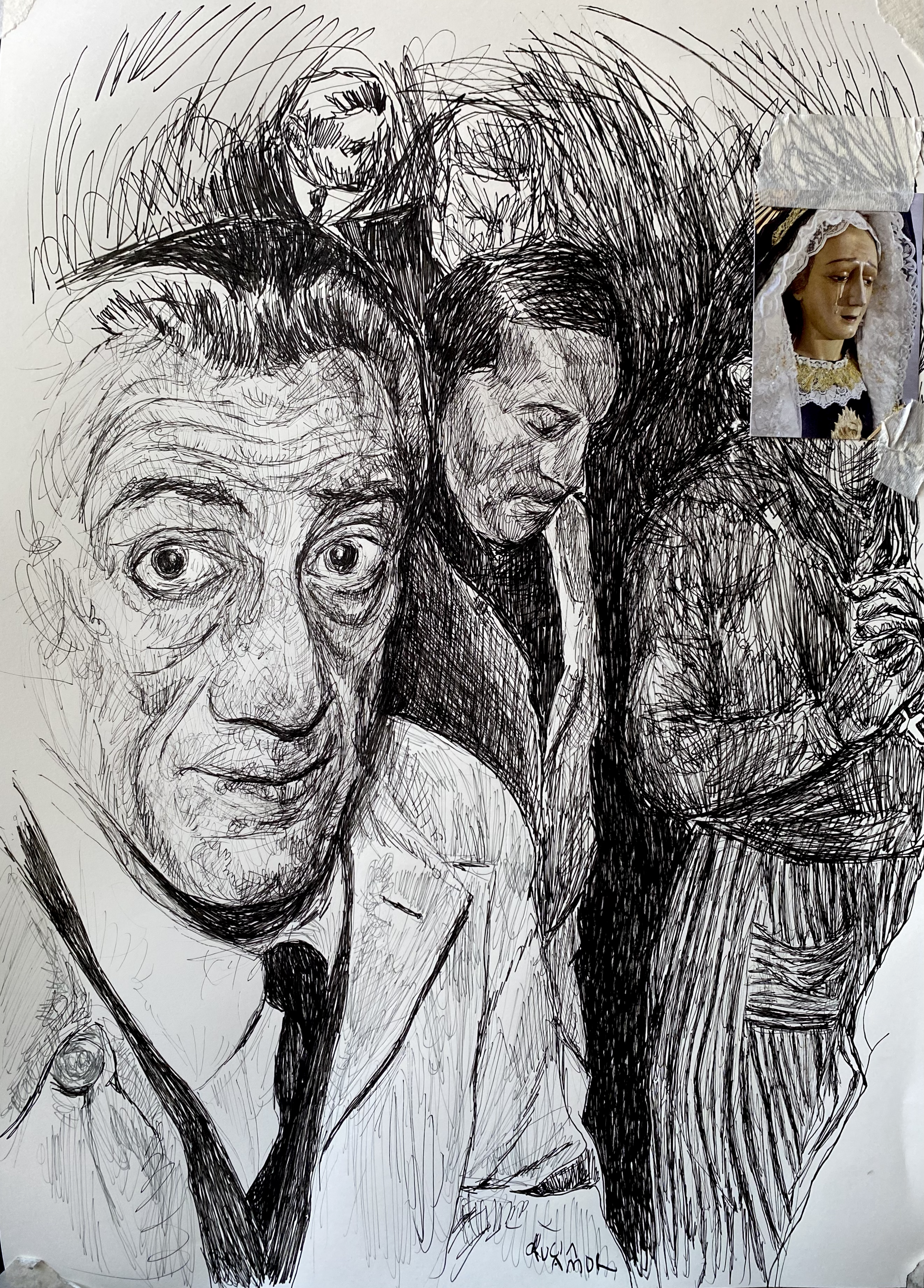 HOMBRES ACOMPAÑANDO A LAS NIÑAS EN SU VISIÓN
Bolígrafo sobre papel, 28 x 40 cm, 2025