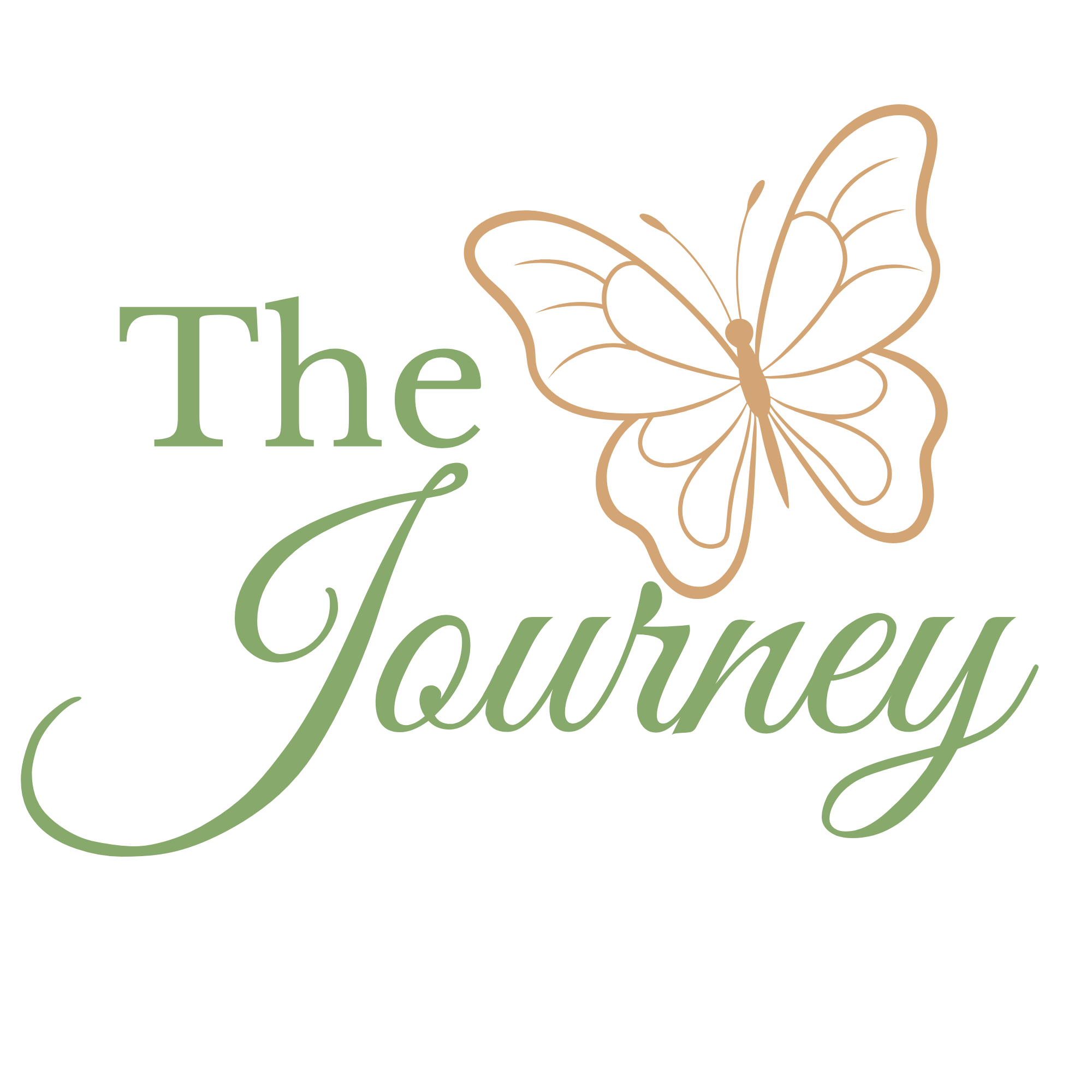 Decorative text design featuring the words "The" and "Journey" with a butterfly illustration.