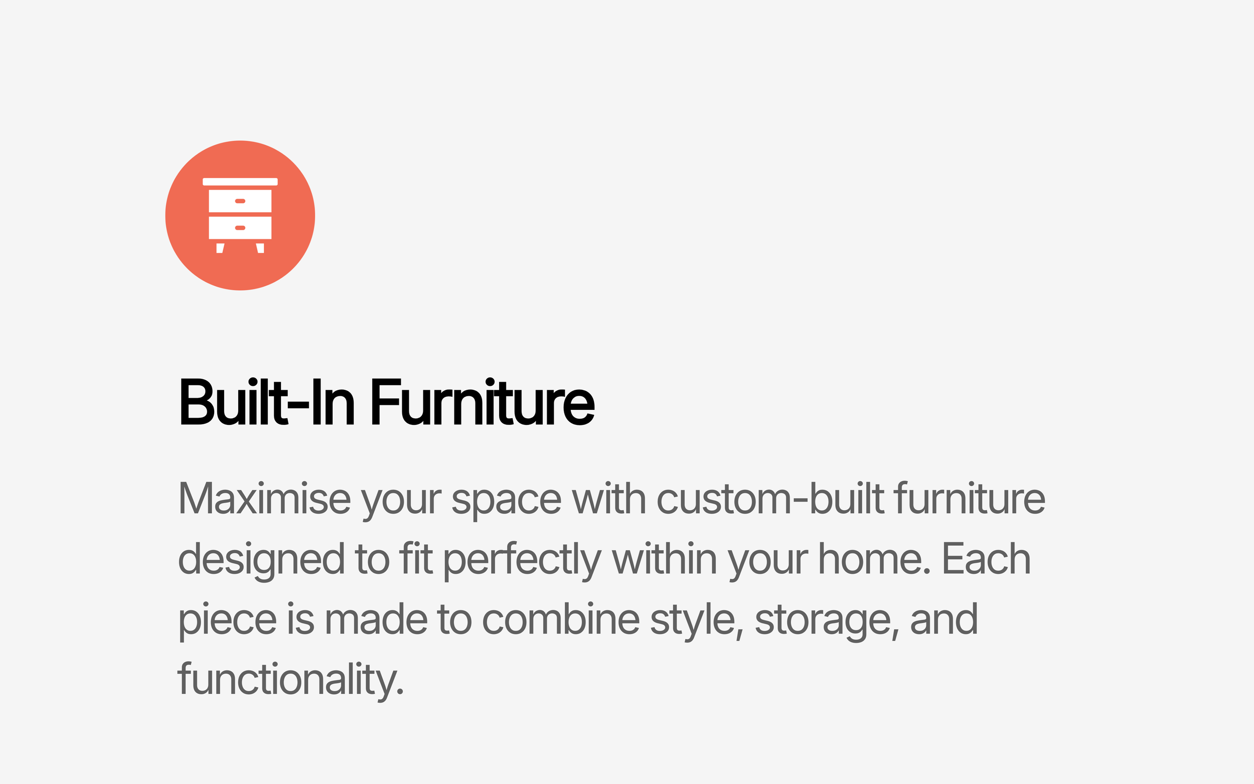 Built-in furniture icon with text about maximizing space with custom-built furniture for home interior design.