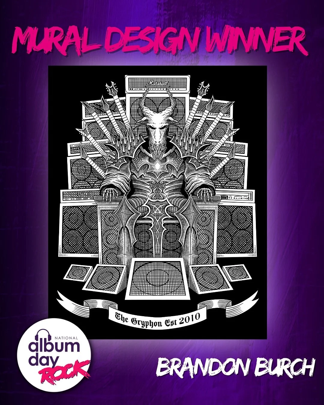 Announcing our Mural Design Competition winner @insinuation.illustration 🎉
 
The winning design, created by Brandon Burch, will be immortalised on the wall of @gryphonbristol, in partnership with @blackcitymetal 🎨
 
Brandon is a freelance artist an