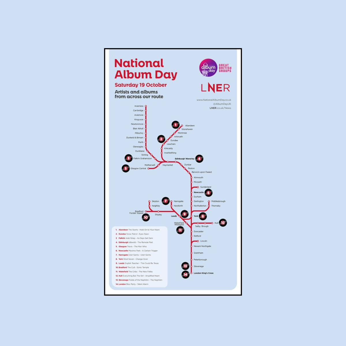 NATIONAL ALBUM DAY PARTNERS WITH LNER TO CREATE ROUTE MAP CELEBRATING ICONIC ALBUMS FROM GREAT BRITISH GROUPS