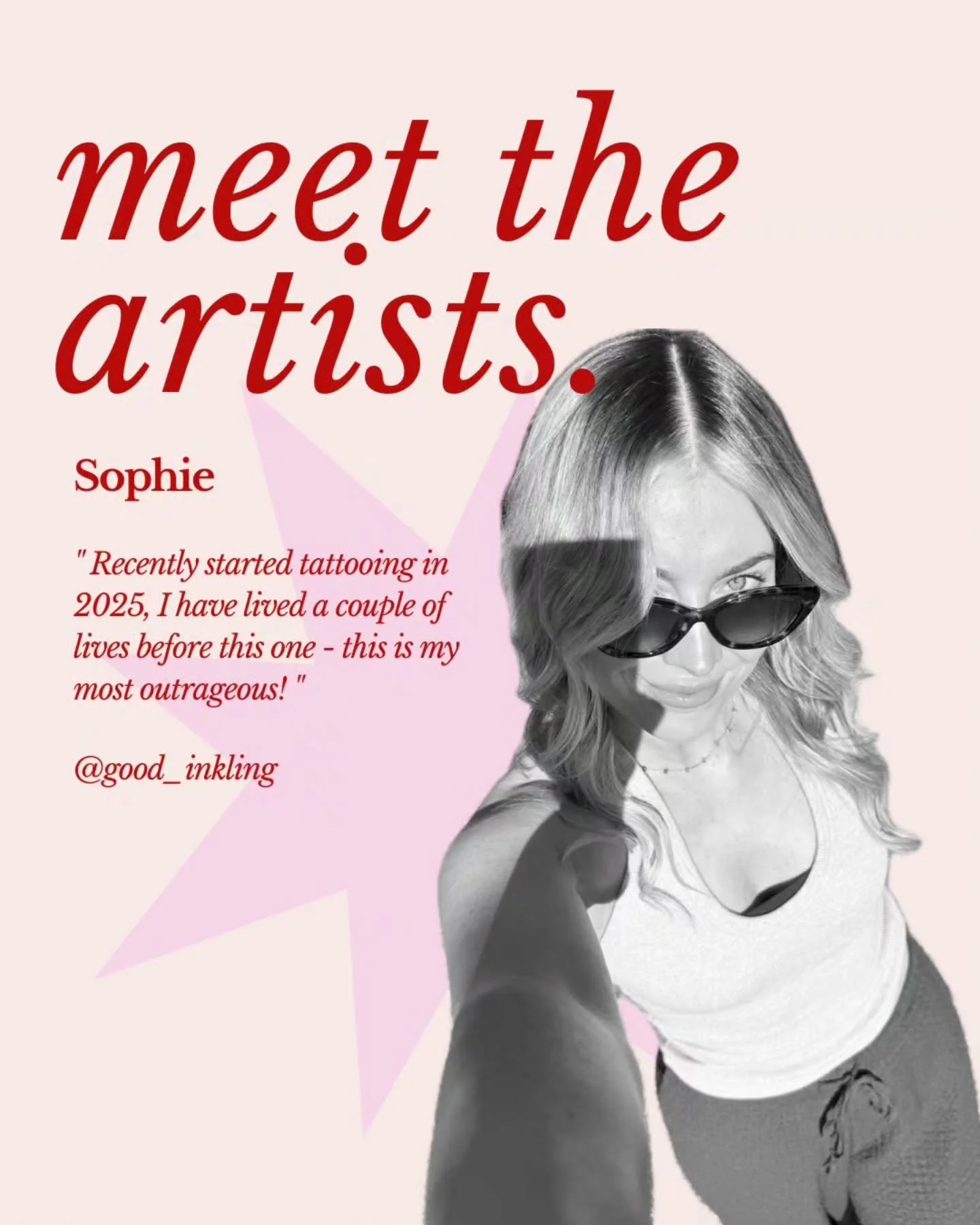 Introducing Sophie @good_inkling 🌺🌺🌺

Once doors open, you'll be able to find Soph creating some special pieces at @ladyfingers.studio 

In the meantime, you can still make a booking with Sophie directly