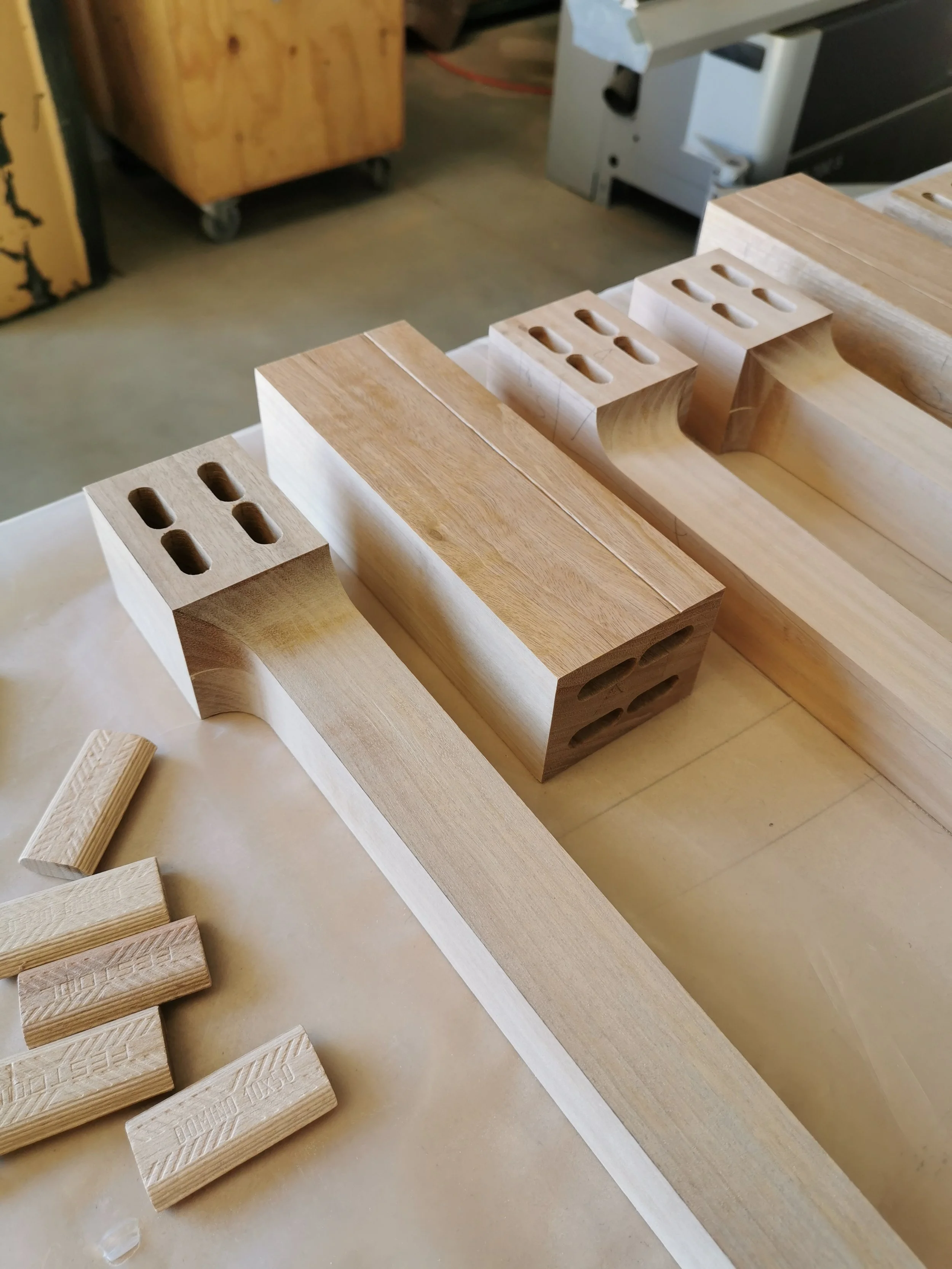 Louis Console in WA Blackbutt, workshop scale study model of joinery design - Nathan Day Design