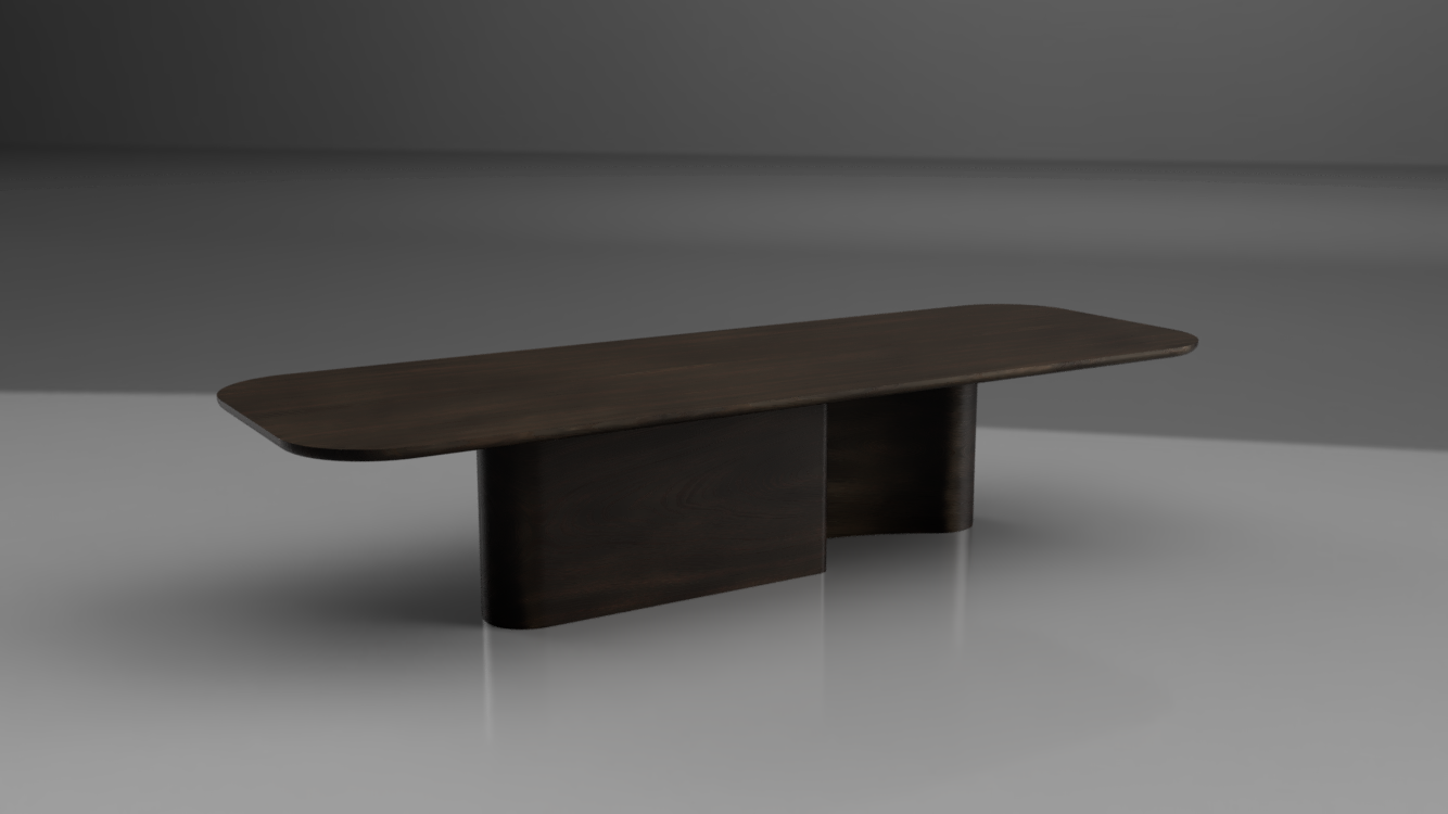 3D render of a bespoke fluted-base dining table design by Nathan Day Design, shown before production
