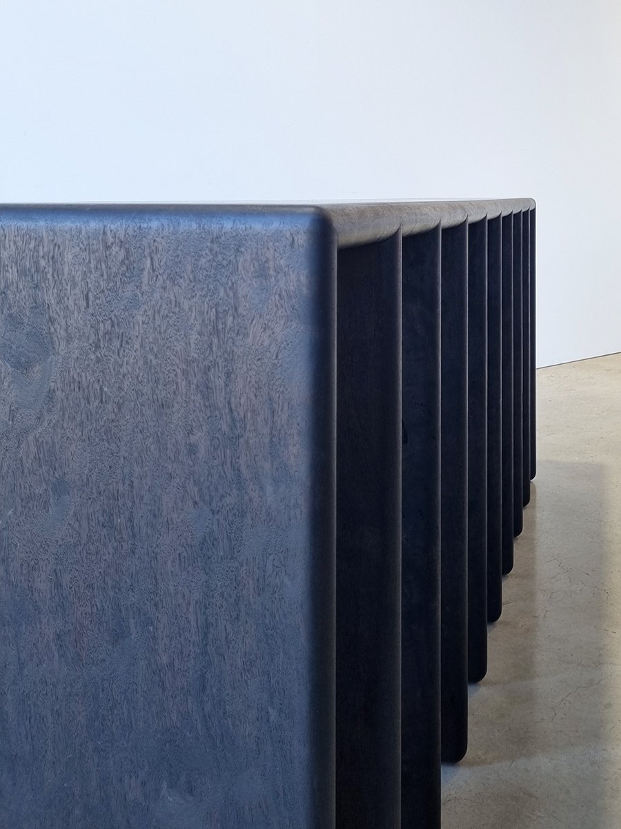 Millipede Console in ebonised Jarrah, close-up front view showing timber texture - Nathan Day Design