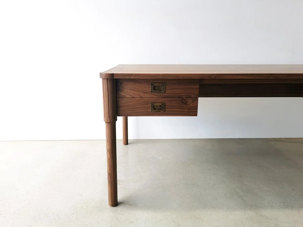 Ventnor Ave Desk in American Walnut, full front view showing drawer bank front - Nathan Day Design