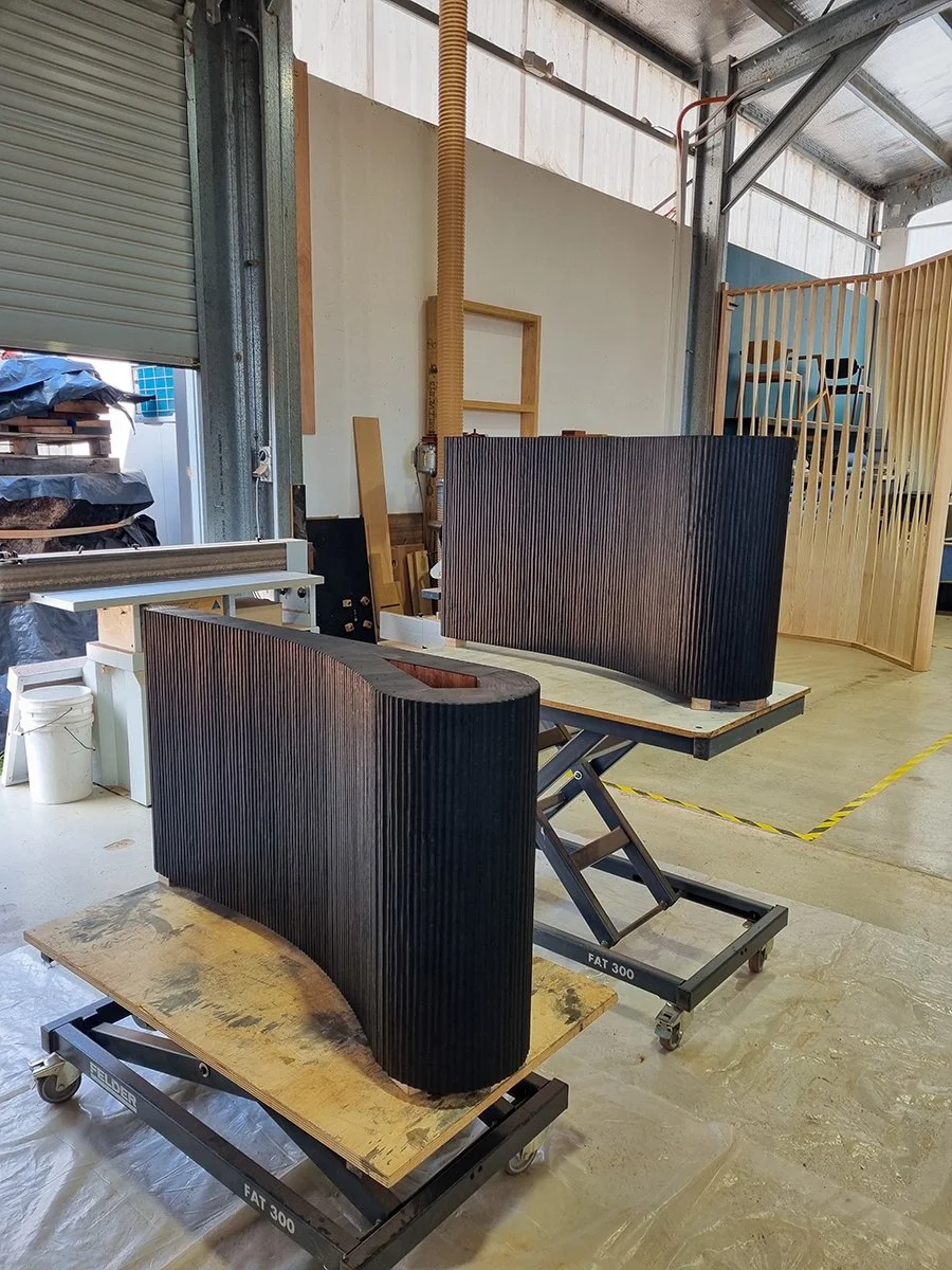 Fabrication of the Prehistoric Table's two curved base sections in the Nathan Day Design workshop