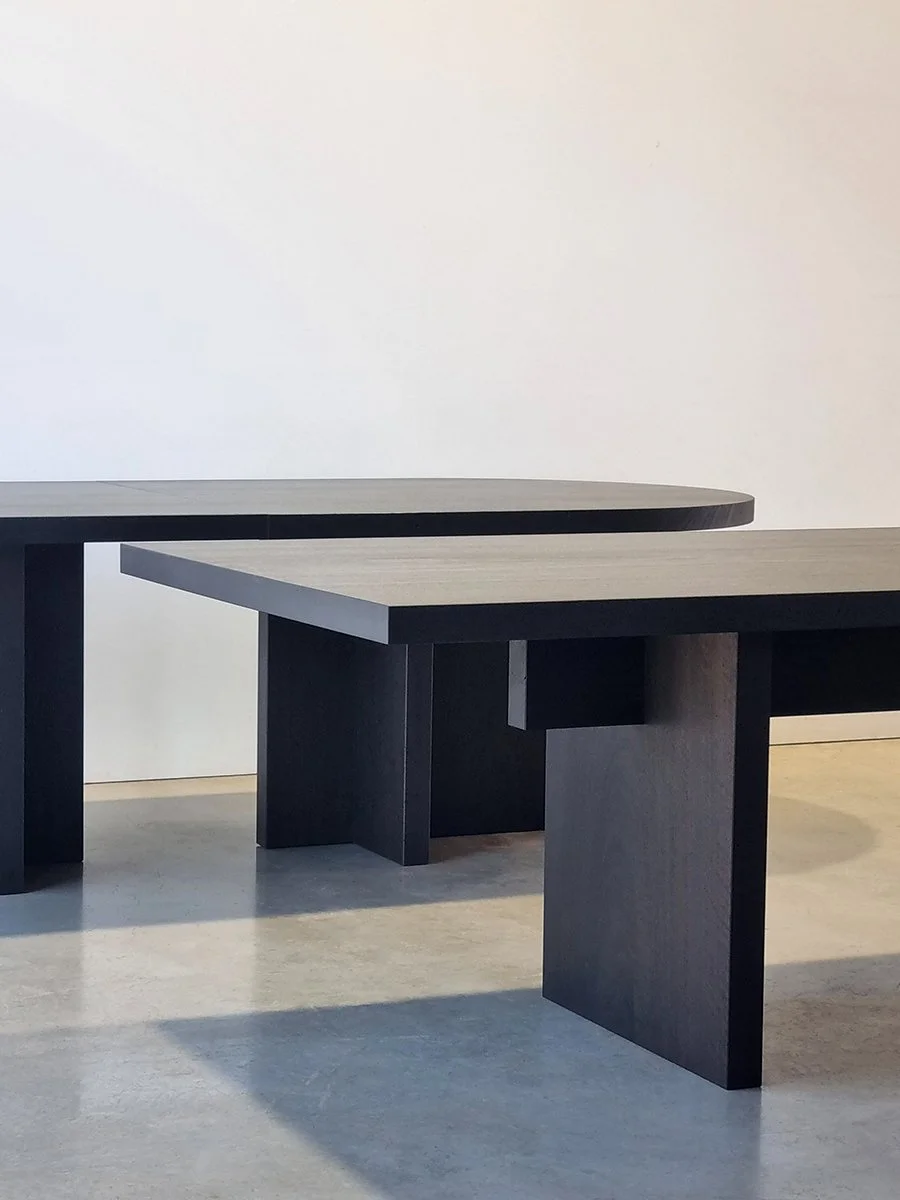 Two Como Table sections shown side by side, both cut from the same 6 metre Jarrah slab - Nathan Day Design