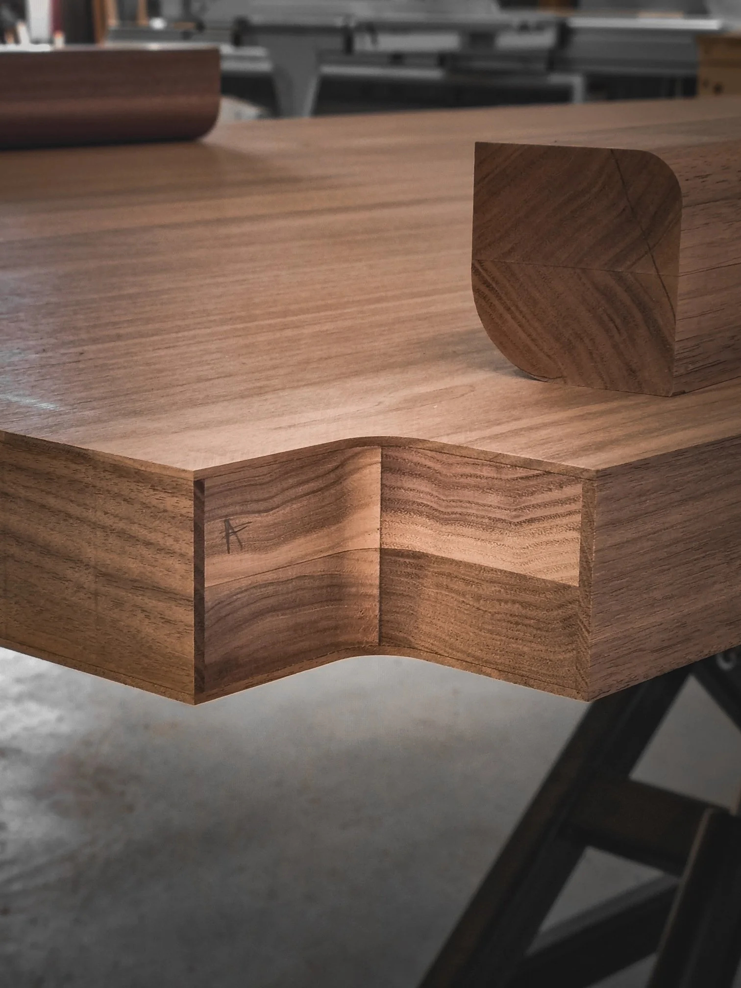 Close-up of a precision mitred timber corner joint on a bespoke Nathan Day Design furniture piece