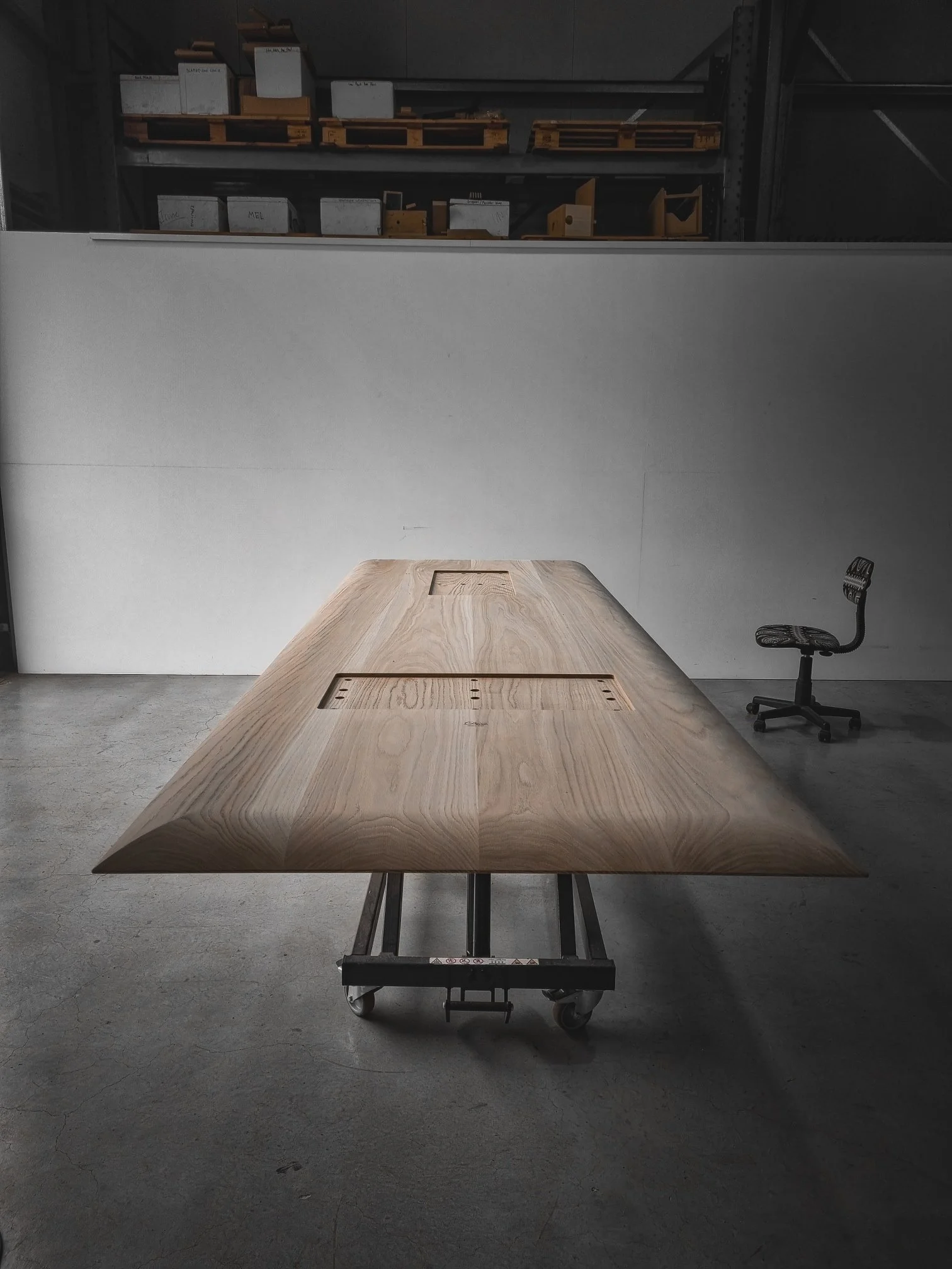 Finished bespoke timber dining table photographed in the Nathan Day Design studio