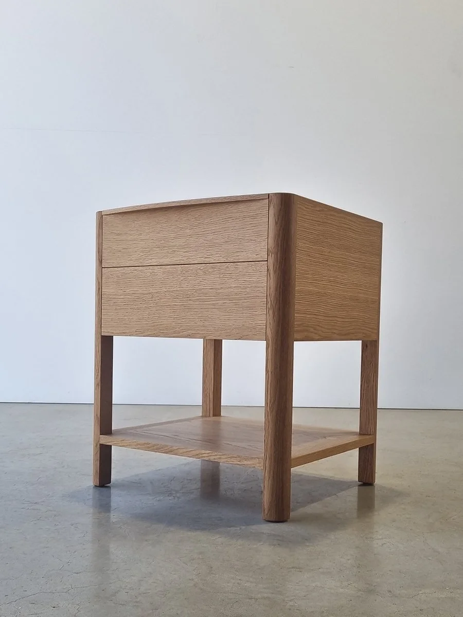 Hampden Twin Drawer Bedside in Walnut - Nathan Day Design, full front-on studio shot, Oak finish