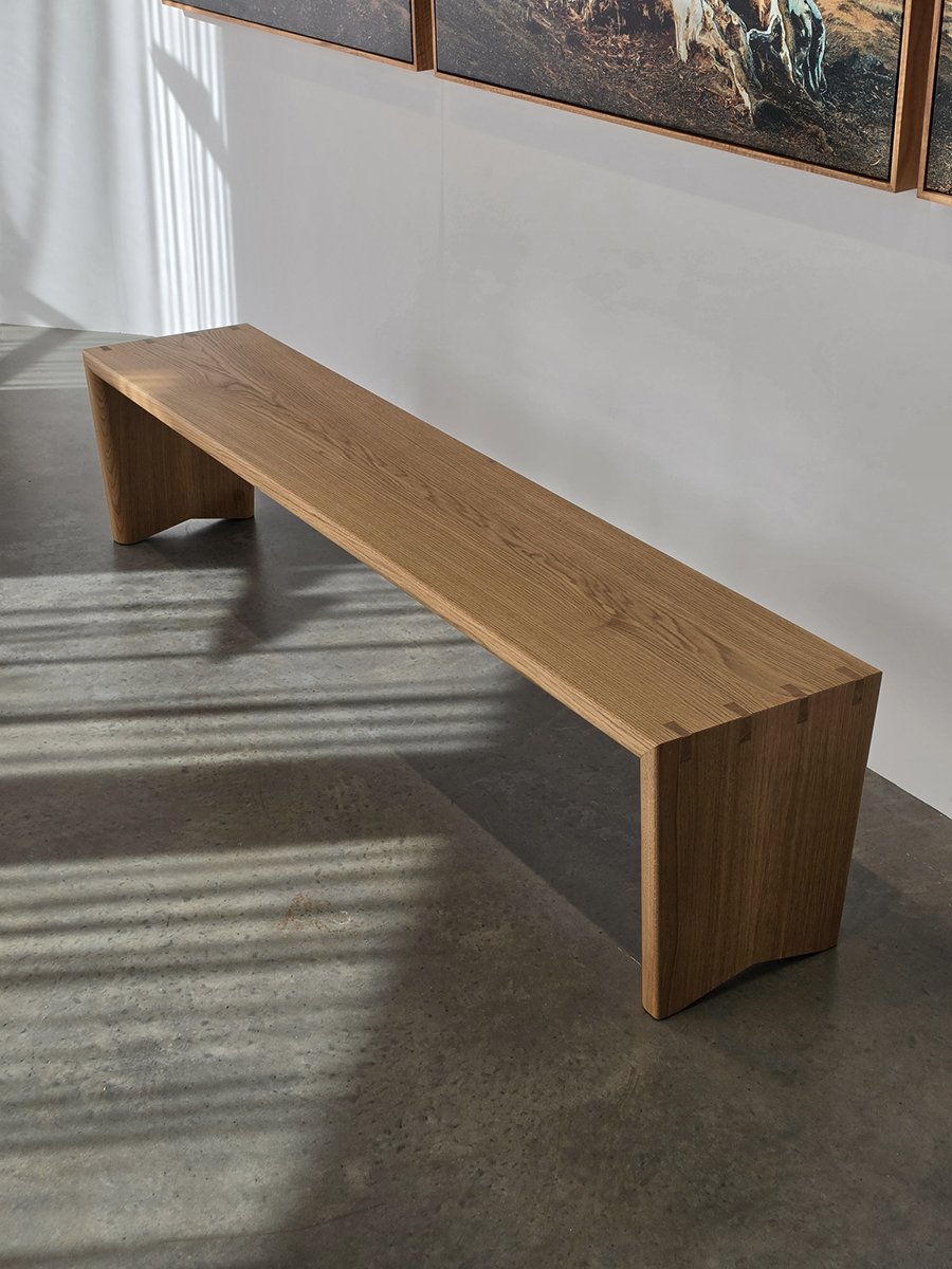 Dovetail Bench in American Oak with exposed dovetail joinery, Nathan Day Design - side profile view