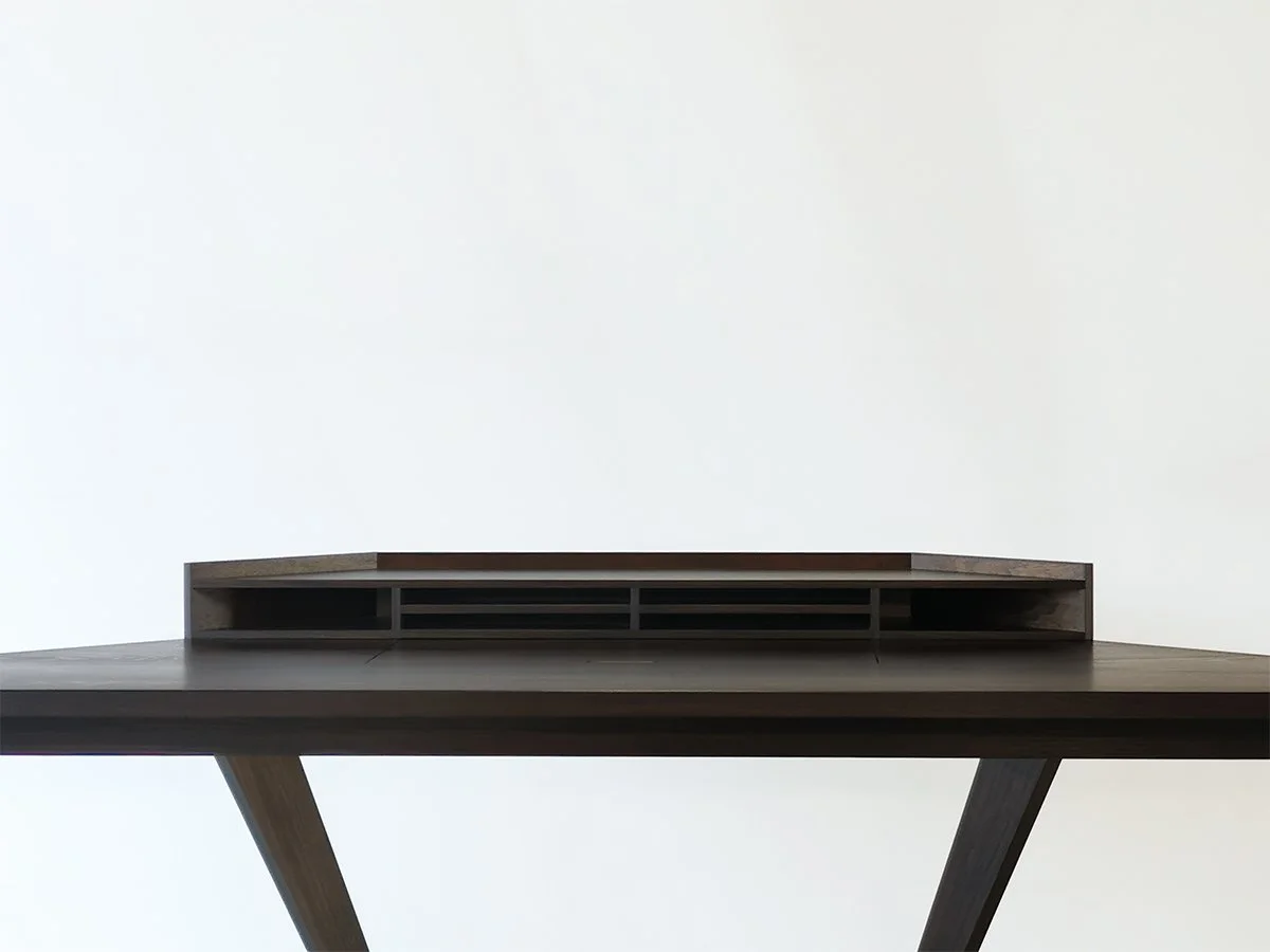 Vista St Desk in ebonised Tasmanian Blackwood, full front view in plain studio setting - Nathan Day Design