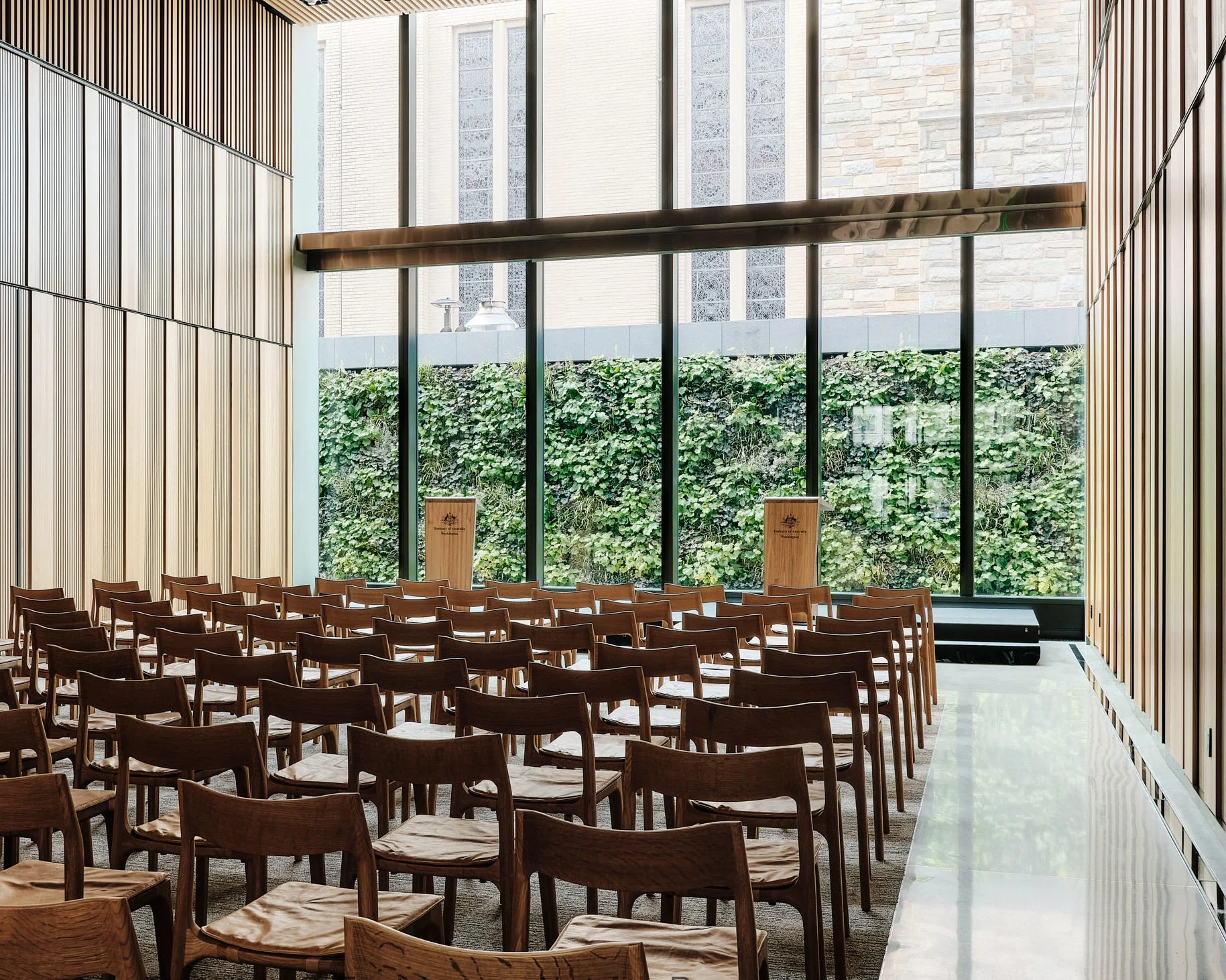Australian Embassy Lecterns in Tasmanian Oak - Nathan Day Design, interior view of Embassy event space