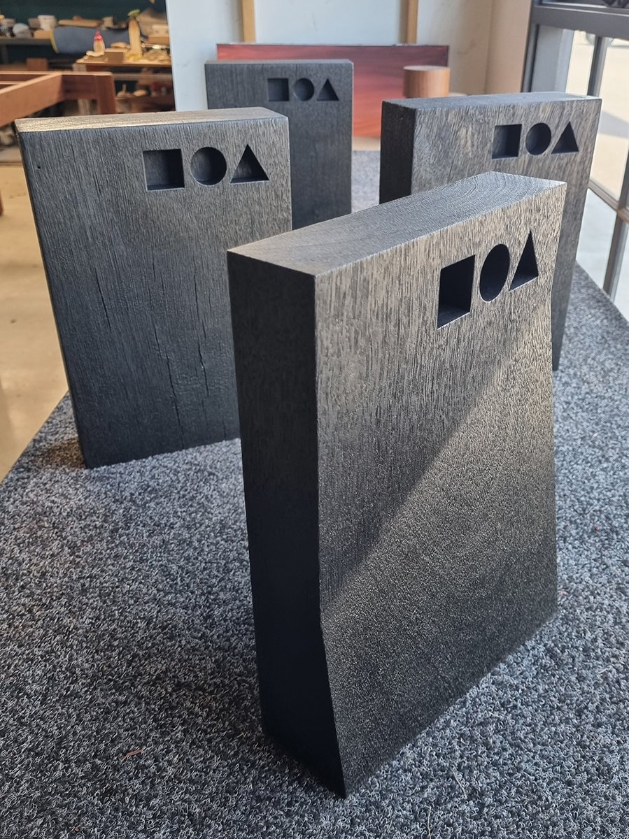 DIA Awards Trophies in scorched Jarrah - Nathan Day Design, pair of trophy blocks standing side by side