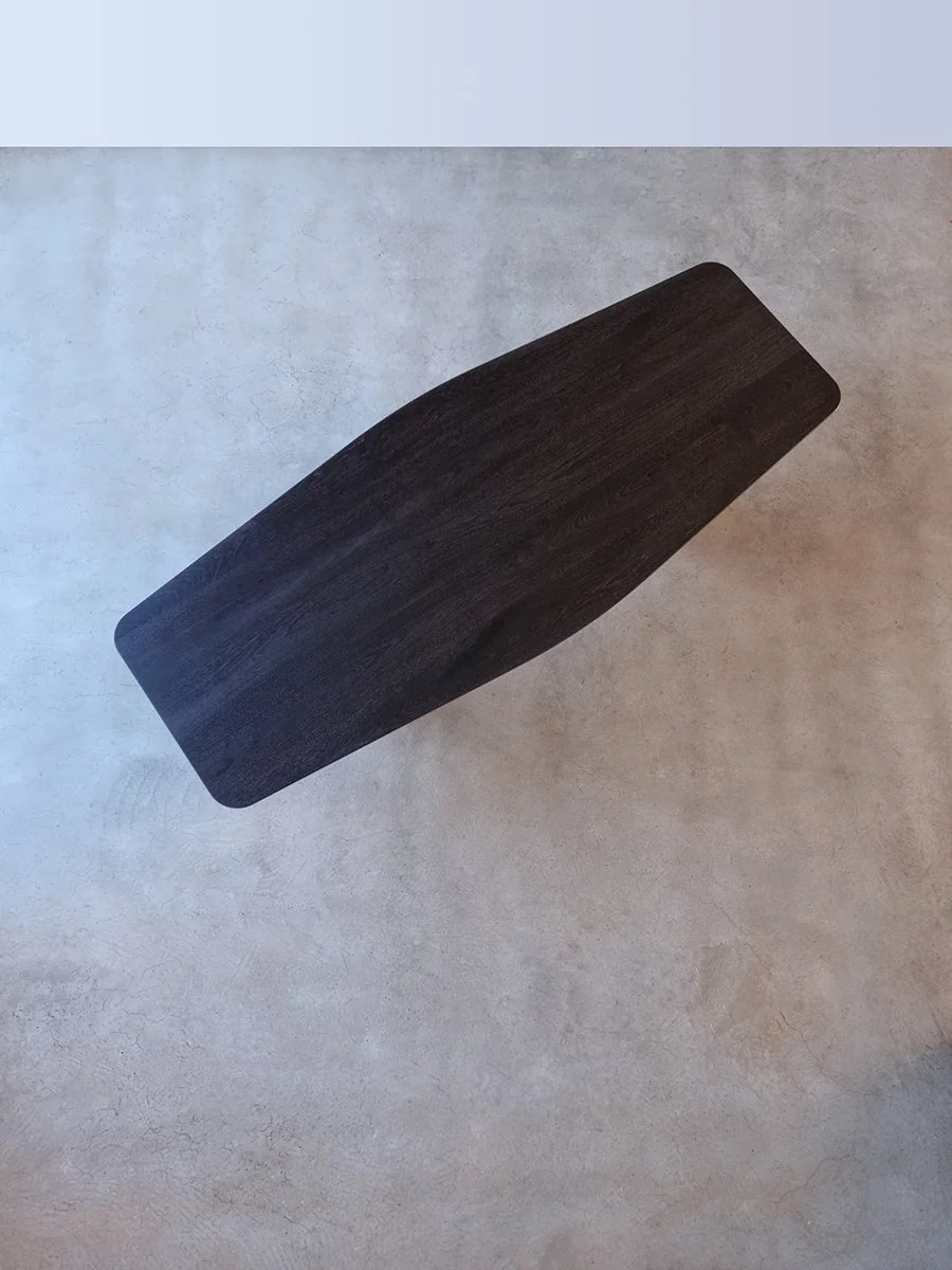 Ebonised Walnut timber sample used for the Column Table, showing the dark stained finish and grain - bespoke furniture by Nathan Day Design