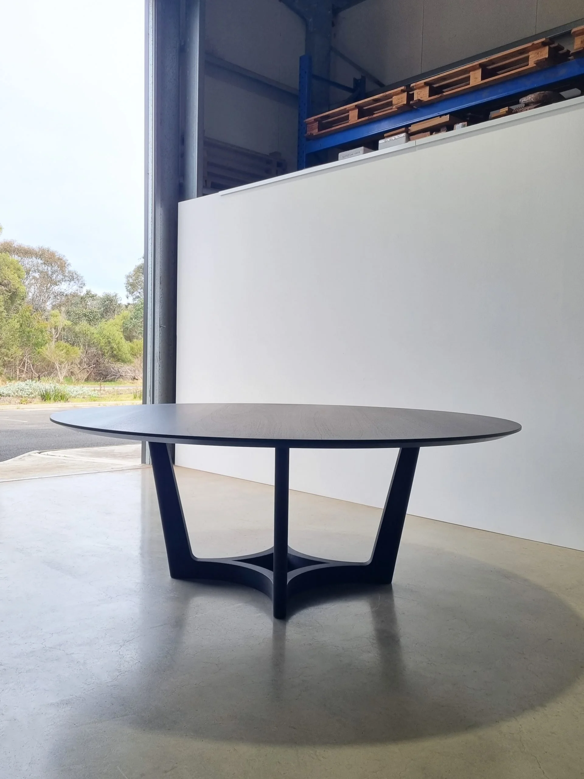 Oval Froxfield Table in ebonised Jarrah in the Nathan Day Design workshop, Dunsborough WA