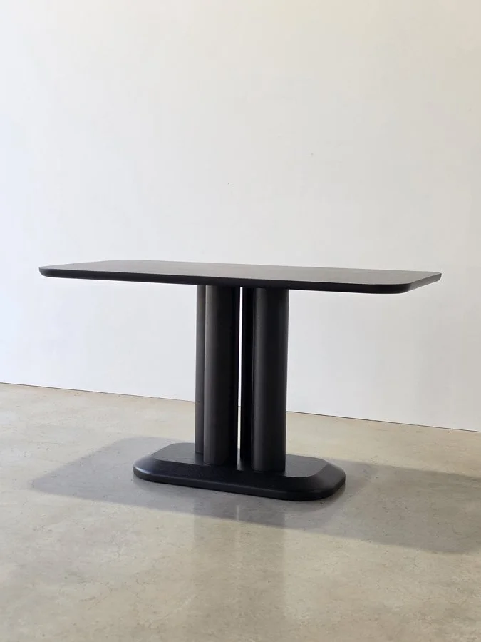 Coop Nook Table in ebonised American Walnut, clean front view showing the complete silhouette - Nathan Day Design
