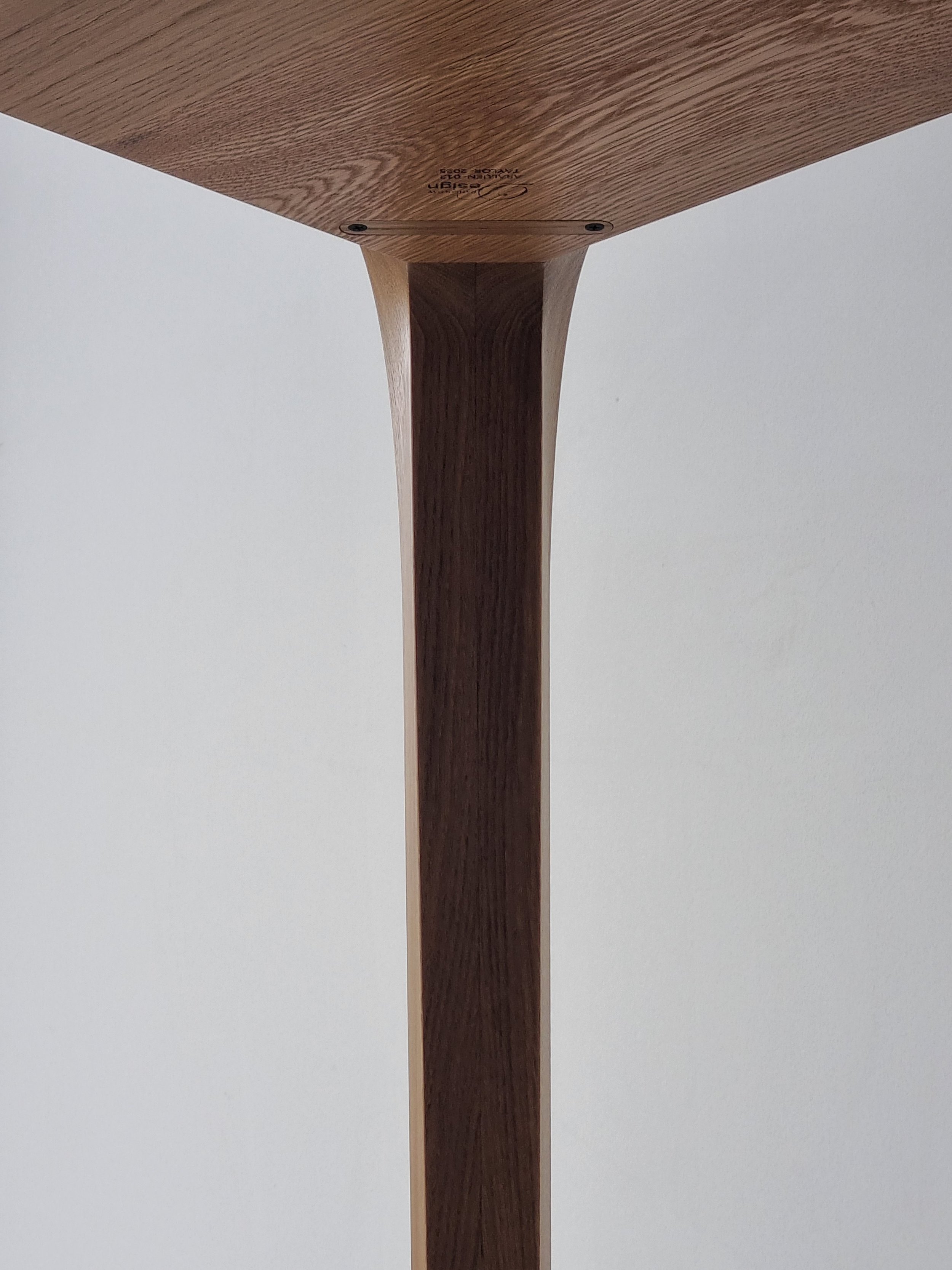Araluen Desk in American and French Oak, close-up detail of tapered leg joinery - Nathan Day Design