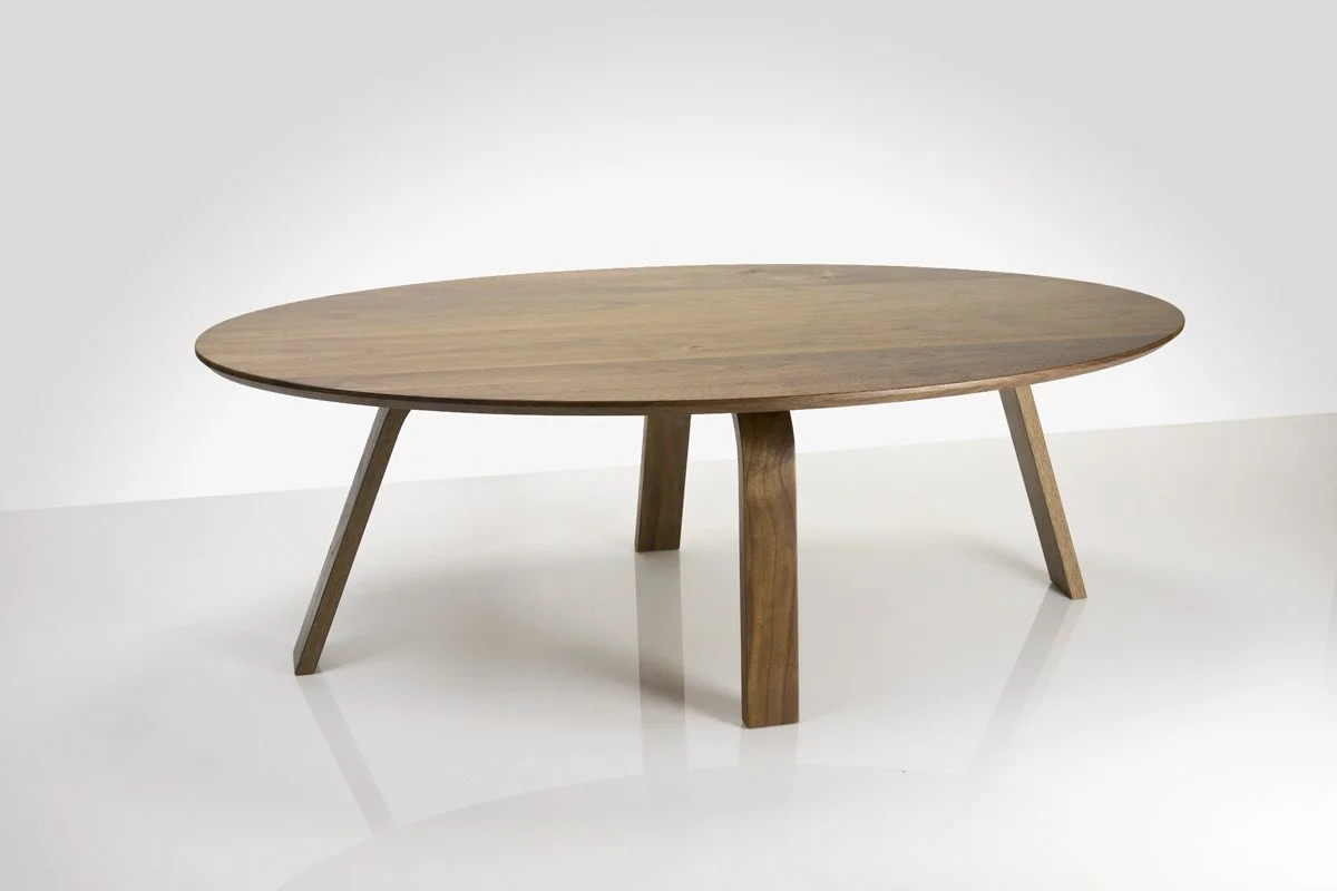 Over the Falls Coffee Table in all-Walnut with matching angled timber legs, studio shot - Nathan Day Design