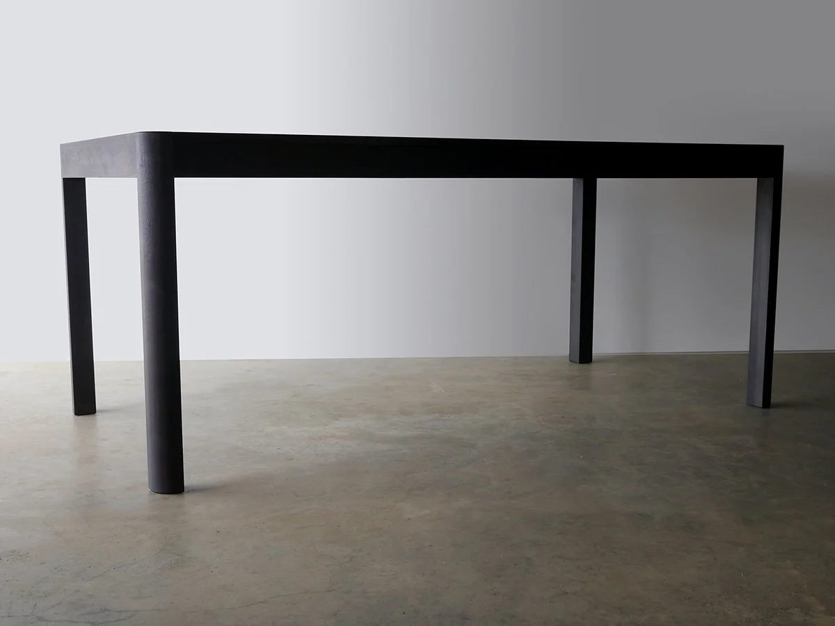 Irvine Desk in Walnut, minimalist frame-leg design - Nathan Day Design, full view of ebonised black finish variant
