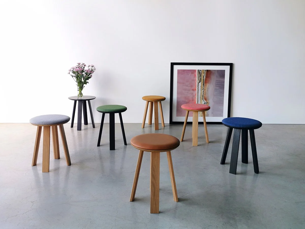 Wonton Stool in American Oak, Nathan Day Design bespoke furniture - full range shown together in multiple colours