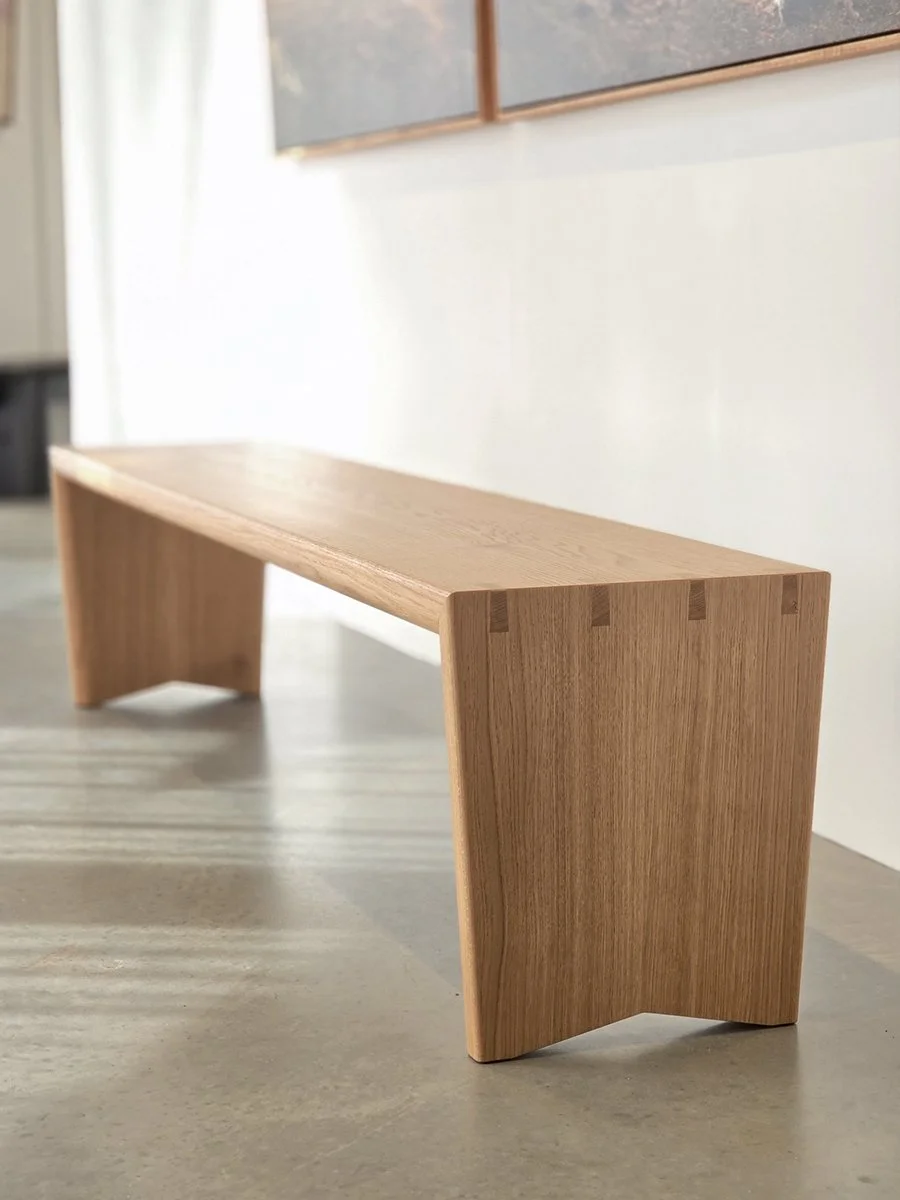 Dovetail Bench in American Oak with exposed dovetail joinery, Nathan Day Design - full side view