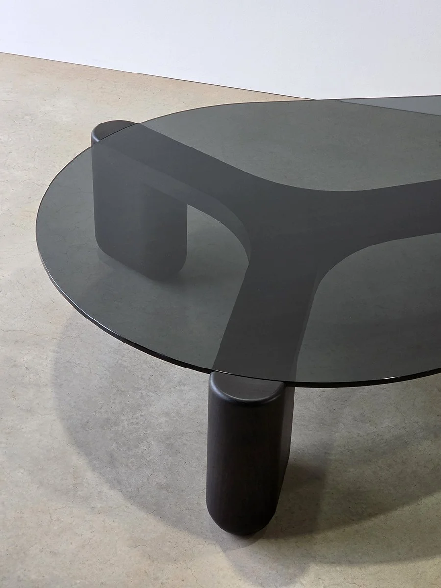 Corner detail of the Hippo Coffee Table's voluptuous jarrah base - handcrafted bespoke furniture, Nathan Day Design