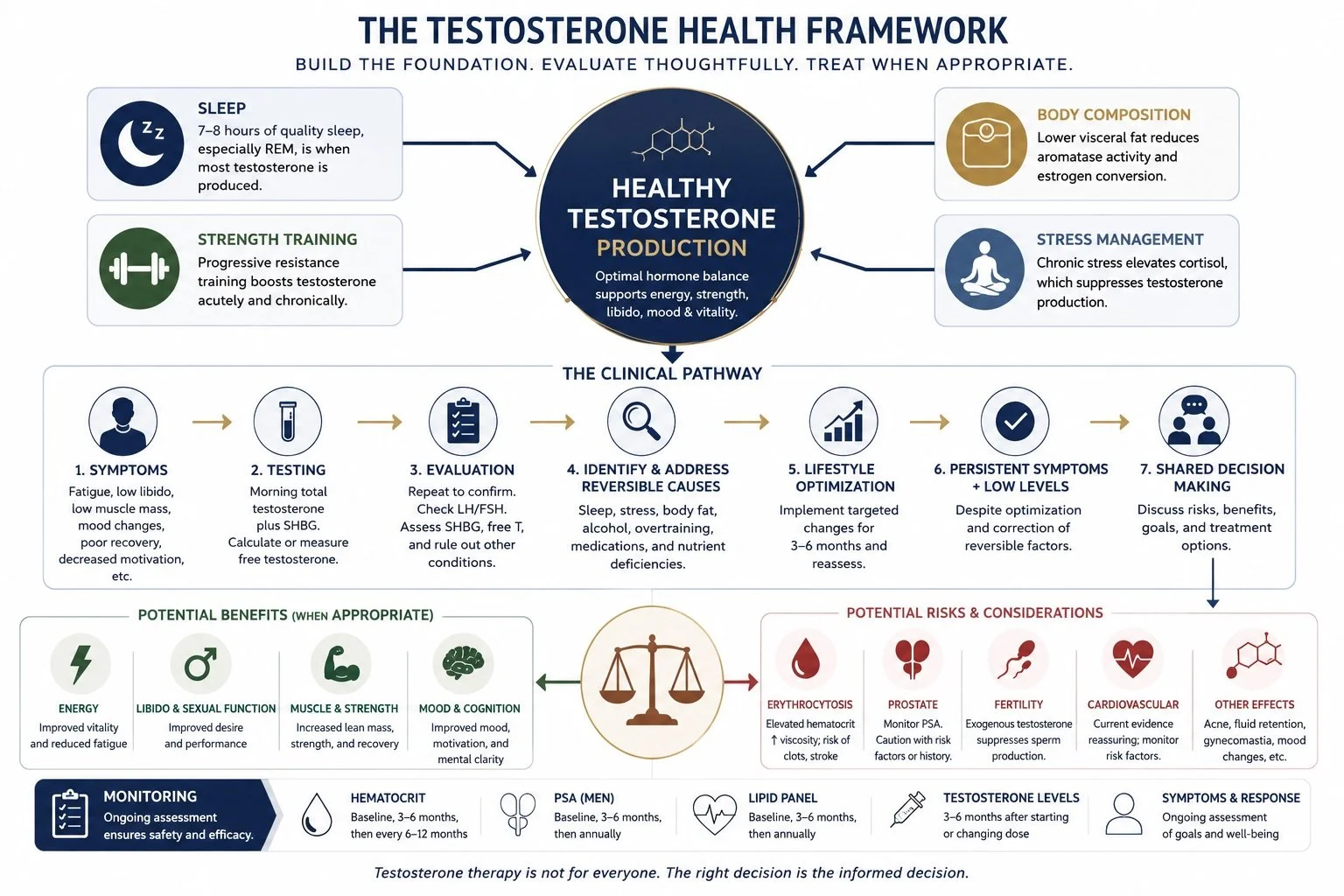 Testosterone: An Honest Clinical Guide to Testing, Lifestyle, Therapy, and Risk
