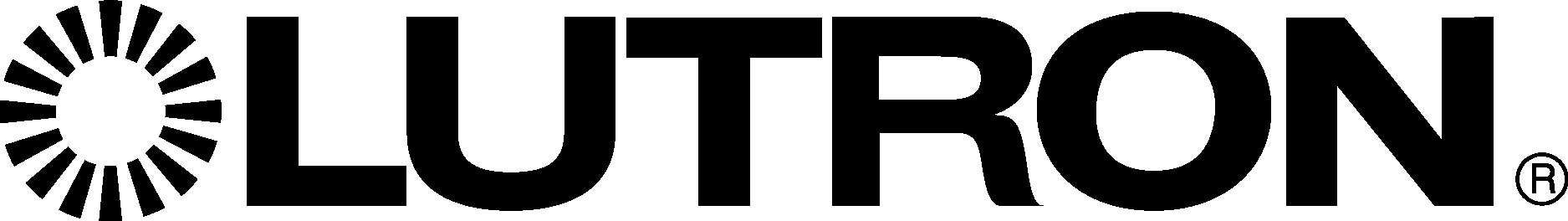 Lutron logo with the word "Lutron" in black capital letters and a circular symbol to the left featuring radiating lines.
